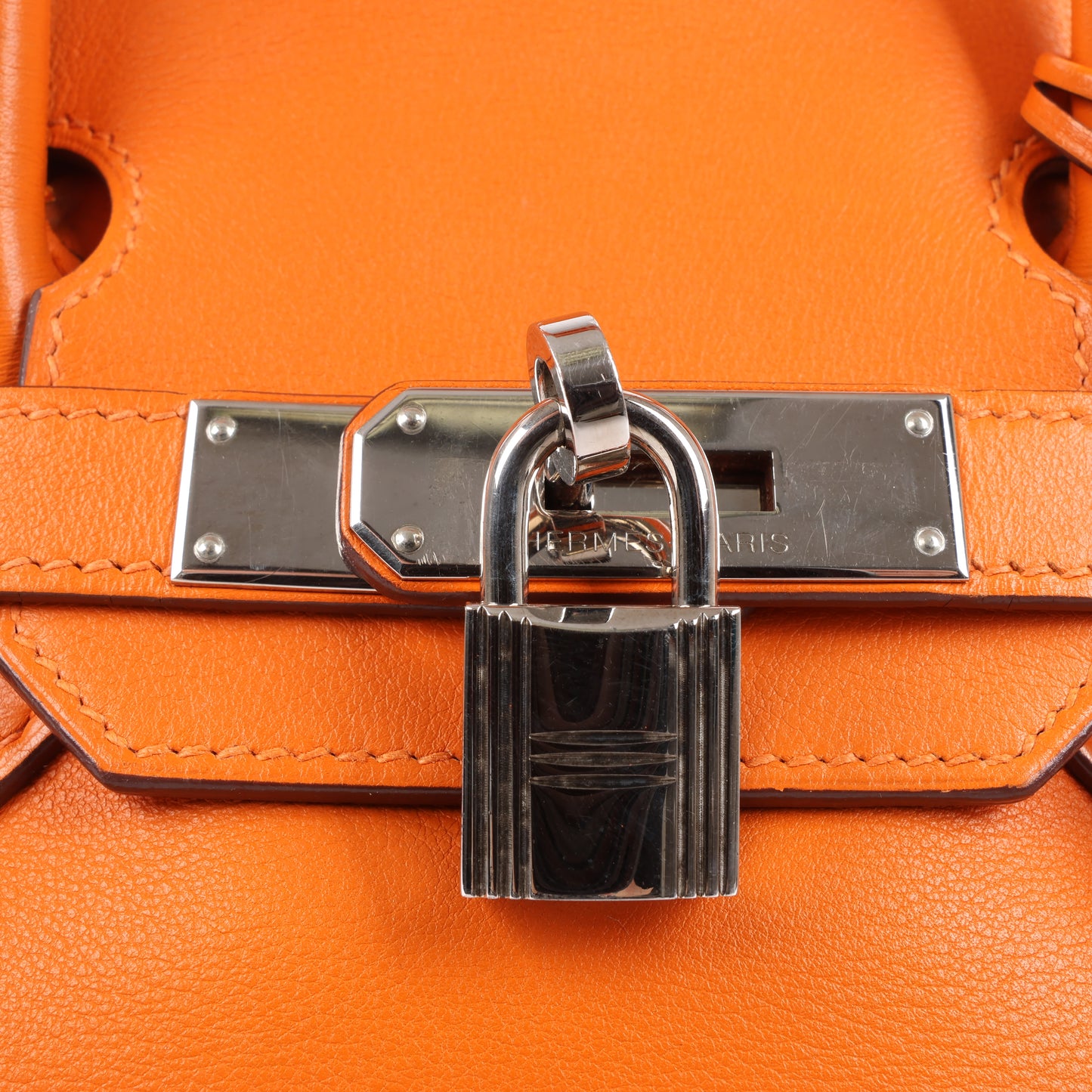 HERMES Birkin 30 Veau Swift Orange Silber Metallbeschläge Handtasche □J: 2006
