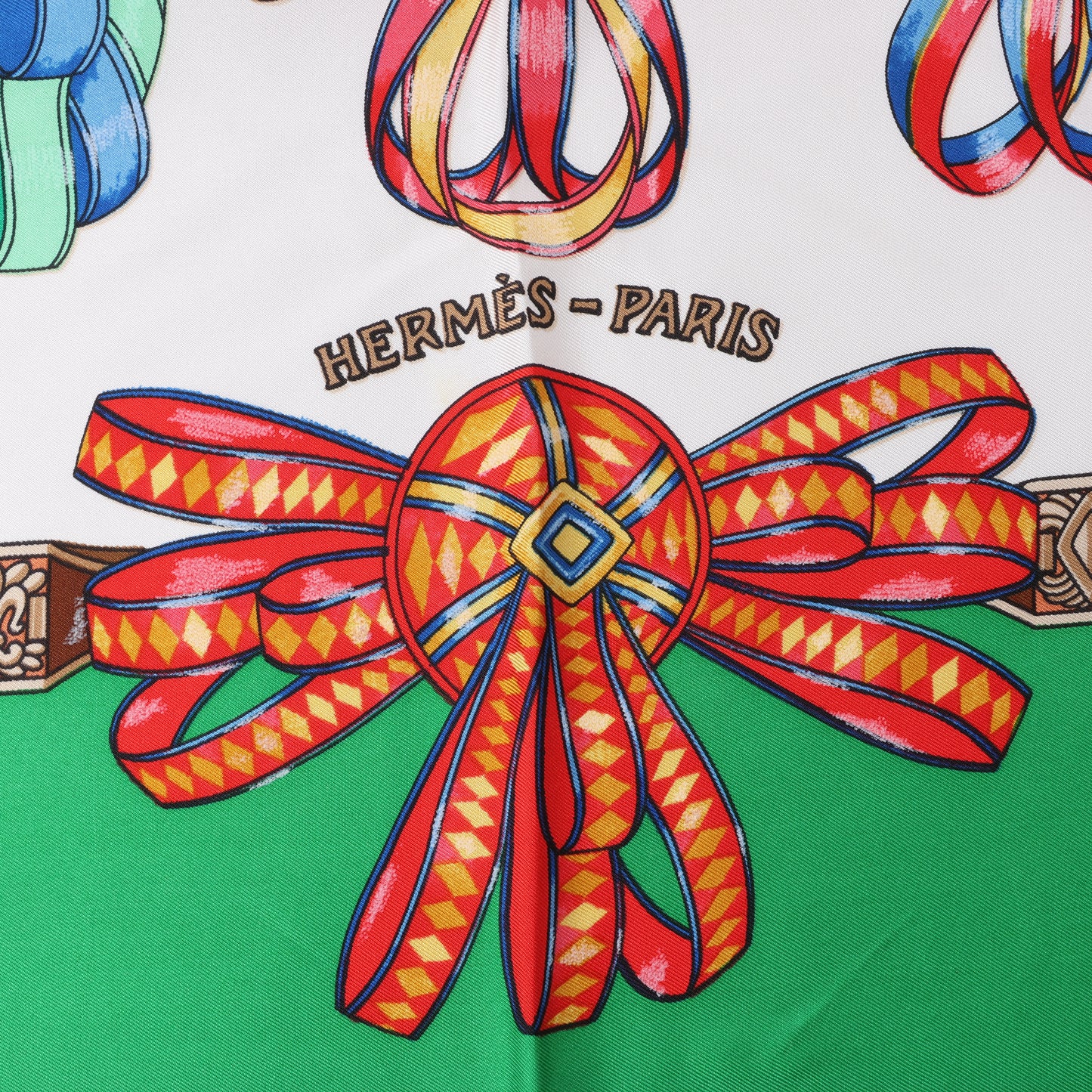 Hermès Carré 90 "Les Rubans du Cheval" 100% Silk Scarf in Green