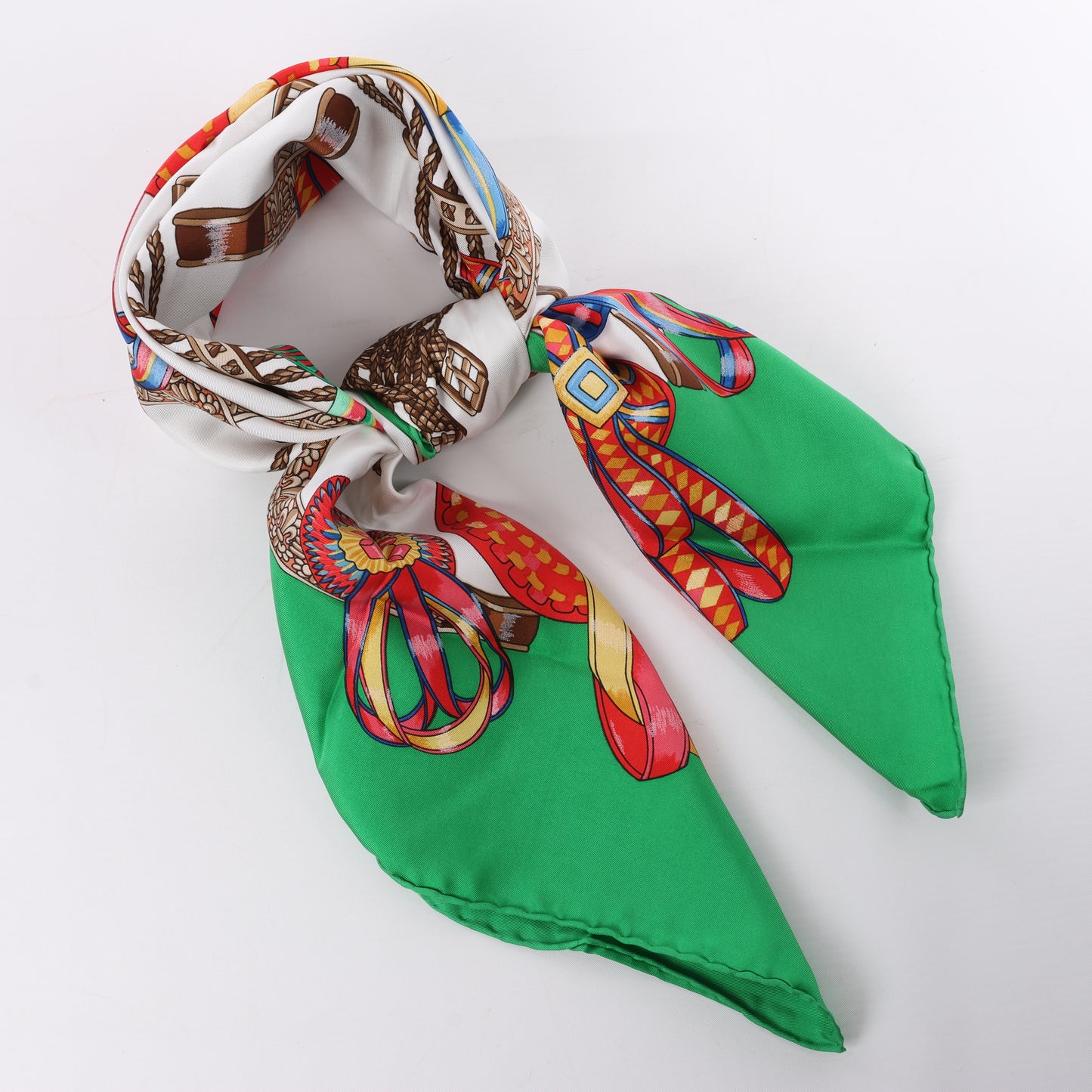 Hermès Carré 90 "Les Rubans du Cheval" 100% Silk Scarf in Green