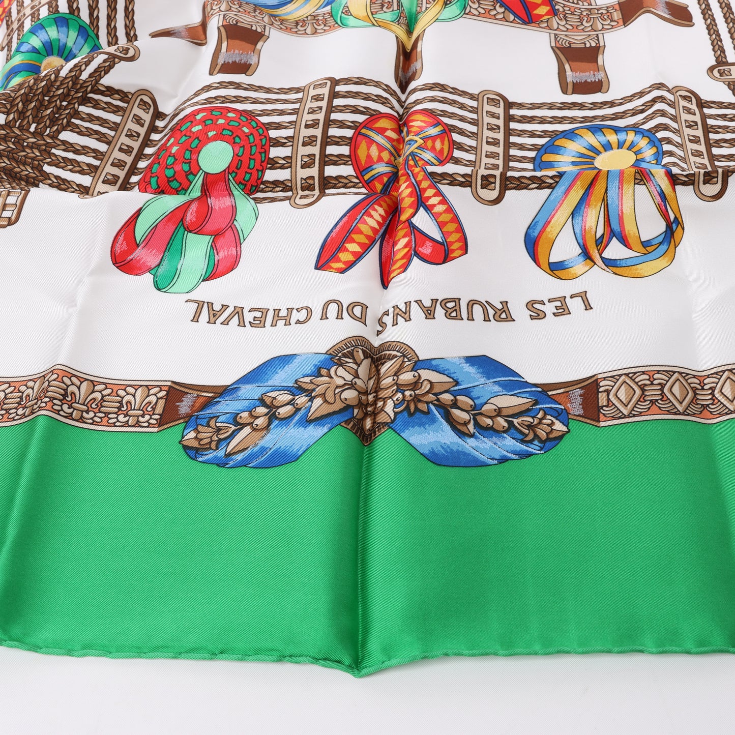 Hermès Carré 90 "Les Rubans du Cheval" 100% Silk Scarf in Green
