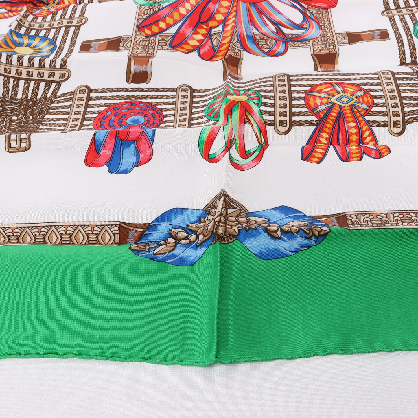 Hermès Carré 90 "Les Rubans du Cheval" 100% Silk Scarf in Green