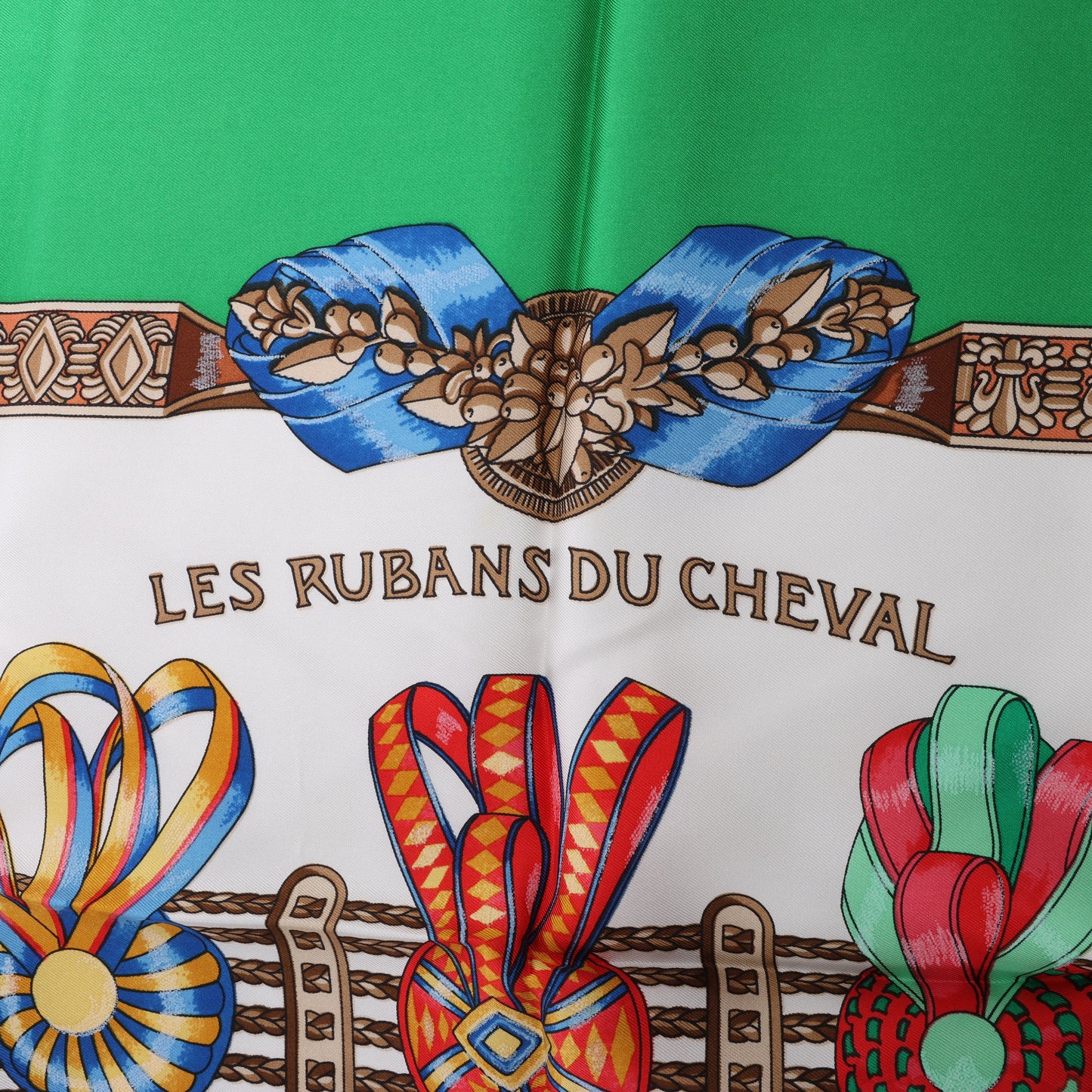 Hermès Carré 90 "Les Rubans du Cheval" 100% Silk Scarf in Green