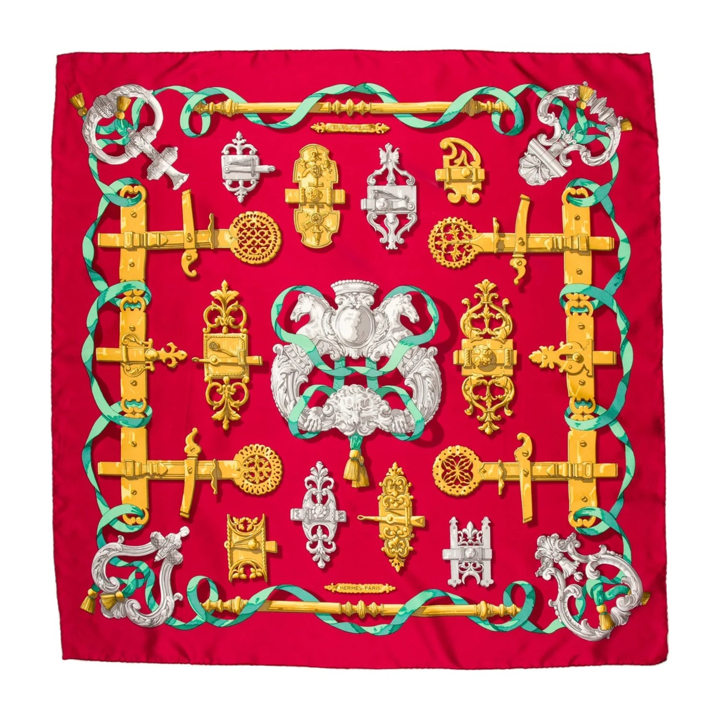 Hermès Carré 90 "Ferronnerie" 100% Silk Scarf in Red