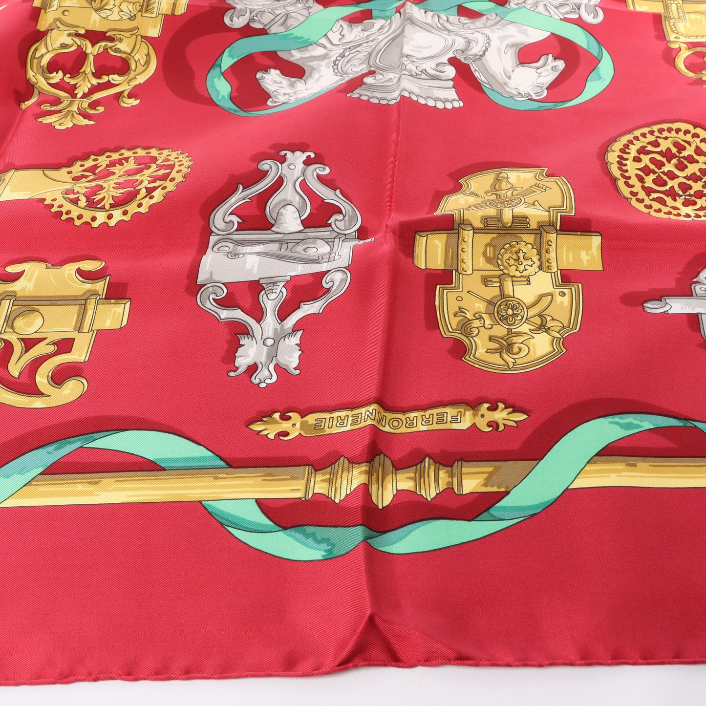 Hermès Carré 90 "Ferronnerie" 100% Silk Scarf in Red