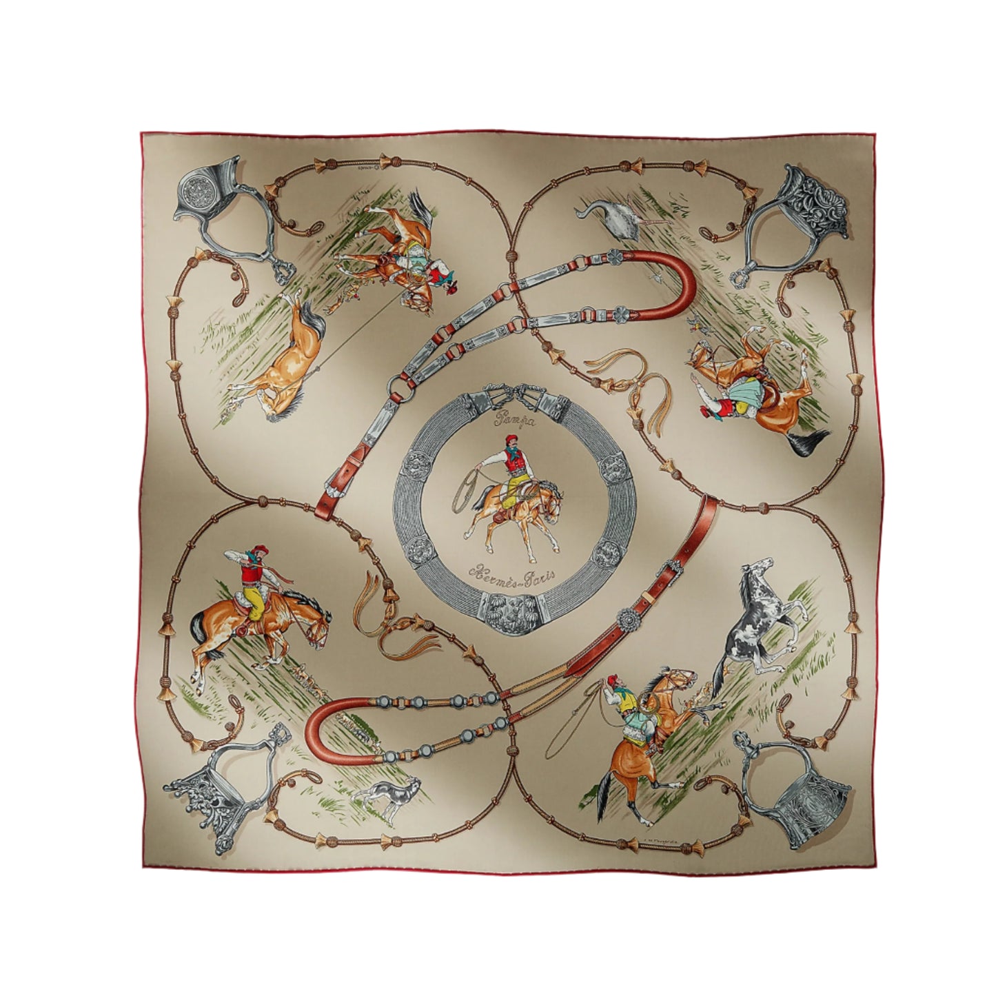 Hermès Carré 90 "Pampa" 100% Silk Scarf in Khaki