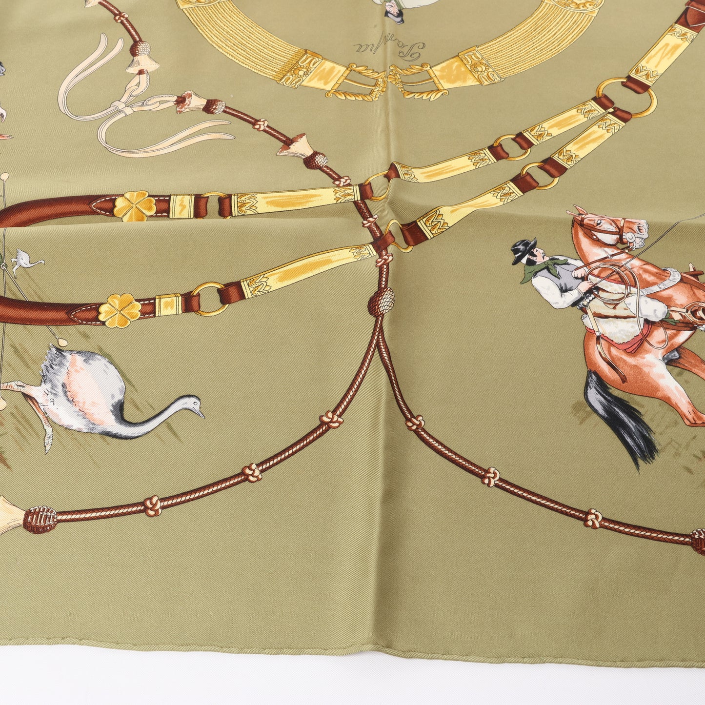 Hermès Carré 90 "Pampa" 100% Silk Scarf in Khaki