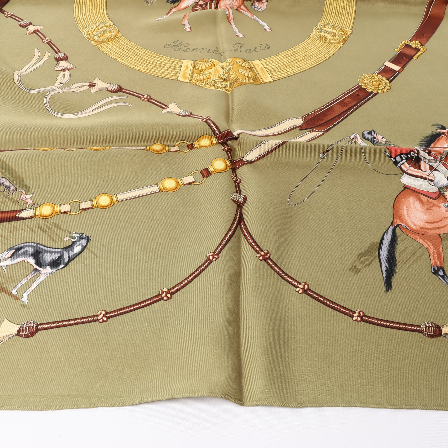 Hermès Carré 90 "Pampa" 100% Silk Scarf in Khaki