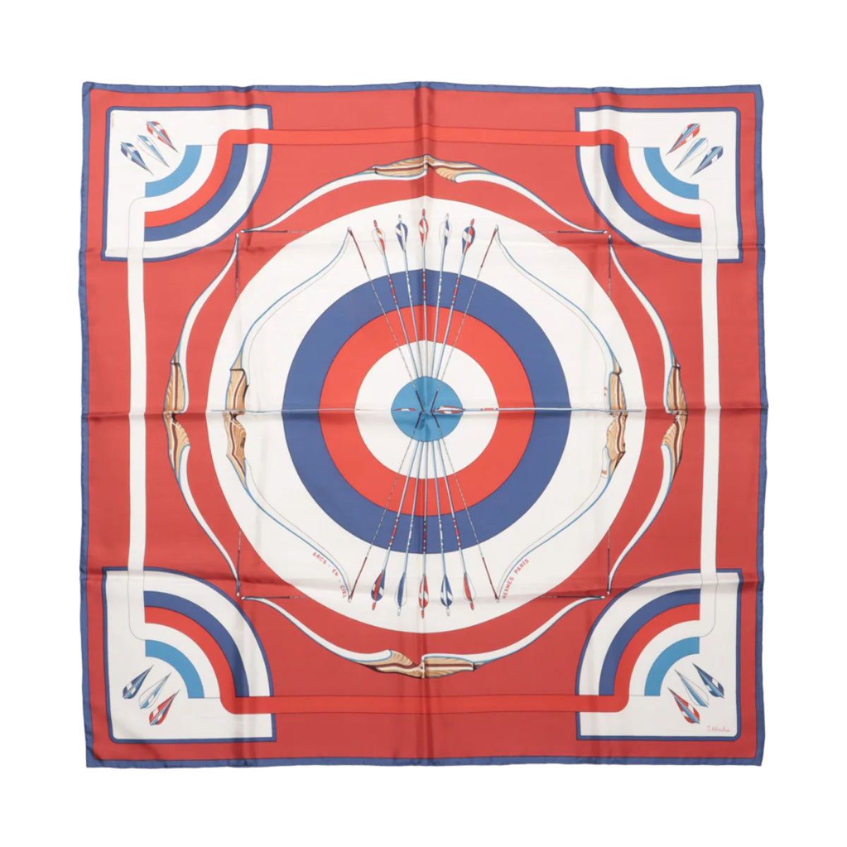 Hermès Carré 90 „ARCS EN CIEL“ 100 % Seidenschal in Rot x Blau