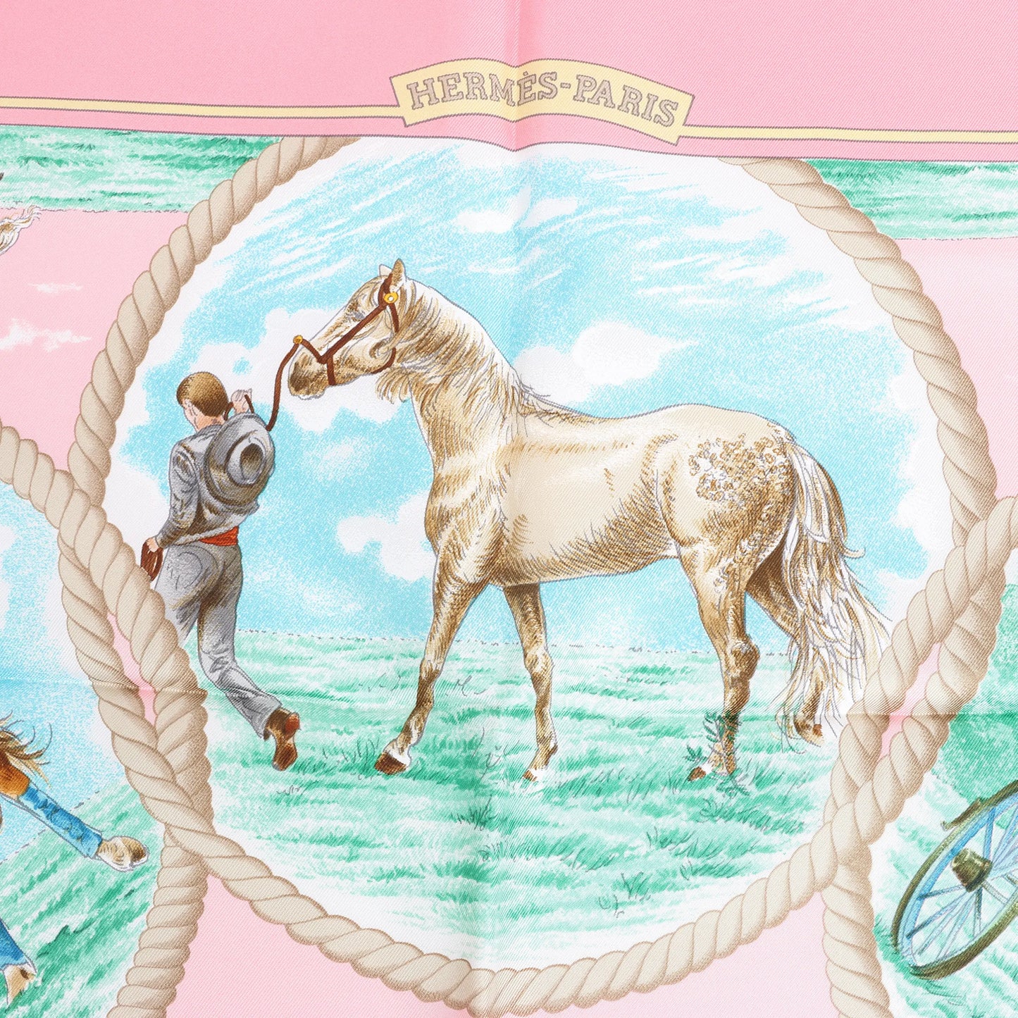 Hermès Carré 90 „Auteuil en Mai“ Seidentaschentuch in Rosa