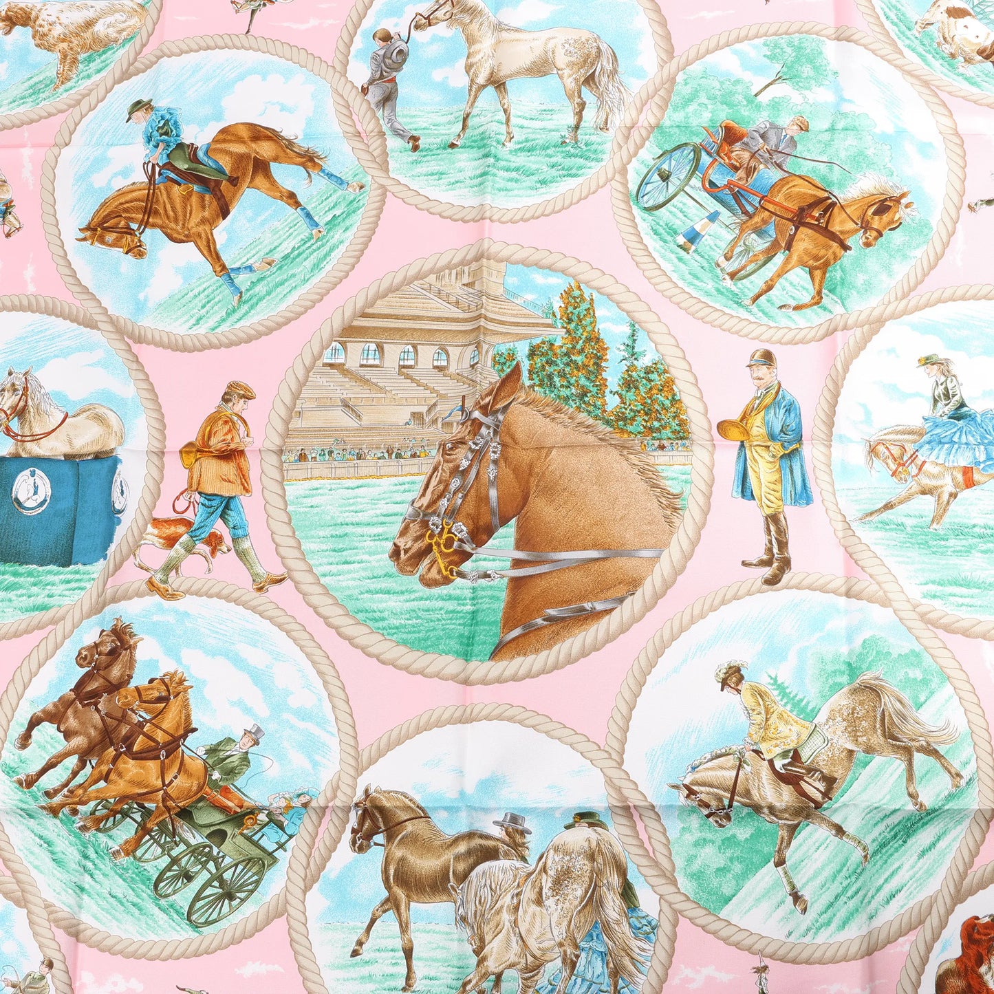 Hermès Carré 90 „Auteuil en Mai“ Seidentaschentuch in Rosa