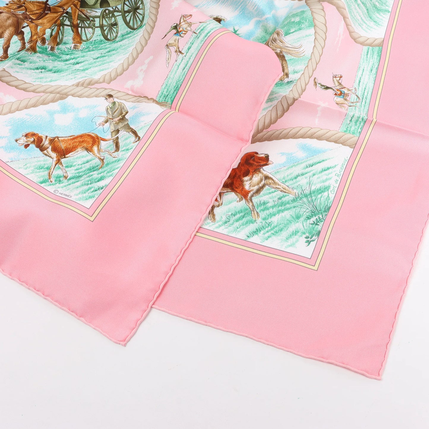 Hermès Carré 90 „Auteuil en Mai“ Seidentaschentuch in Rosa