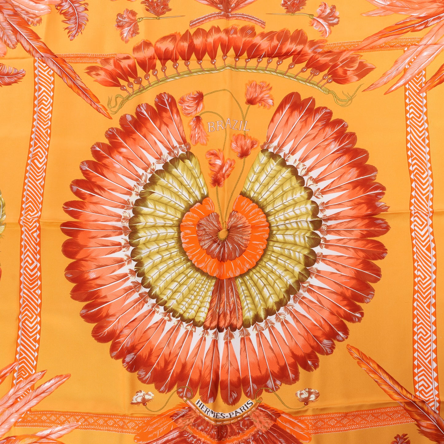 Hermès Carré 90 "BRAZIL" 100% Silk Scarf in Orange