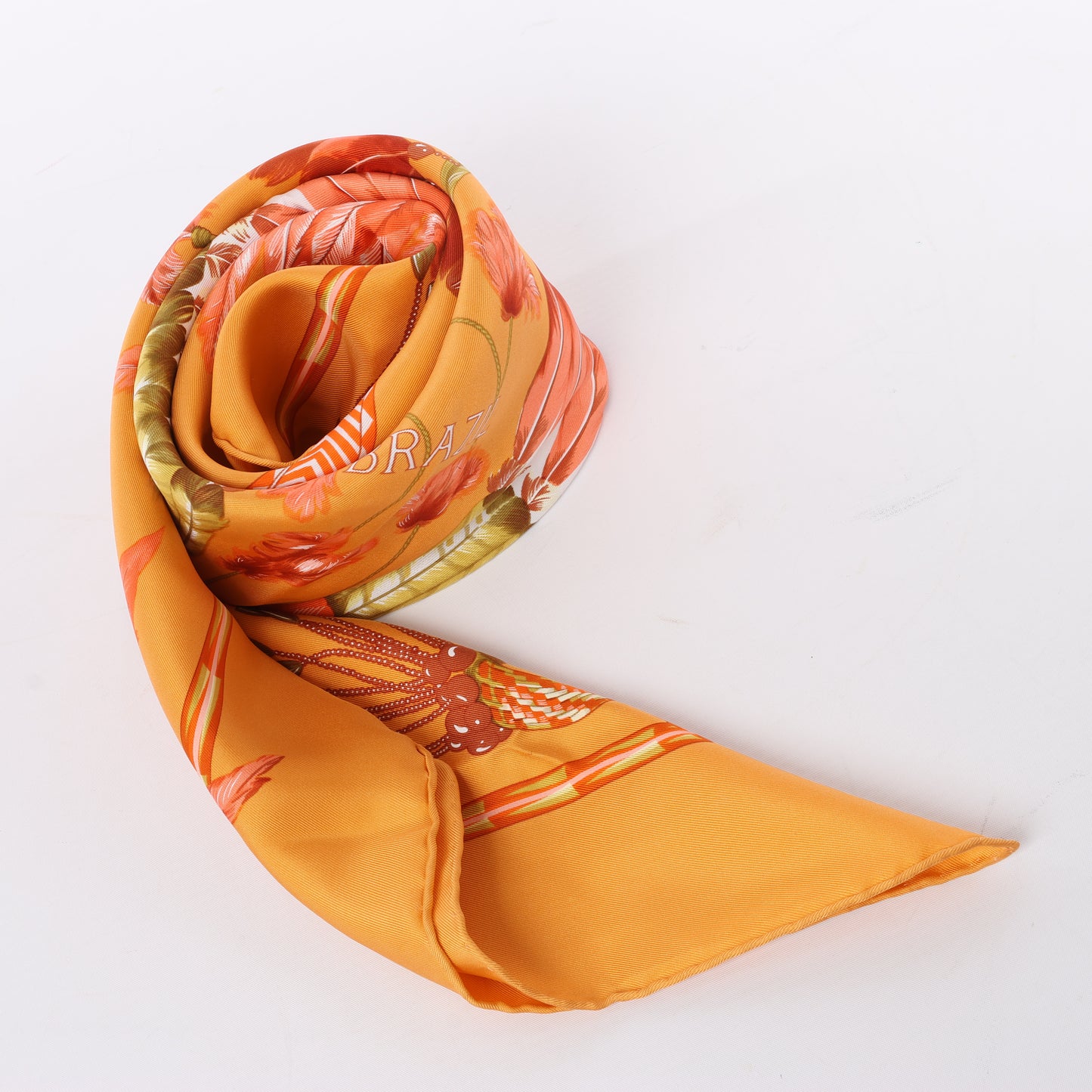 Hermès Carré 90 "BRAZIL" 100% Silk Scarf in Orange