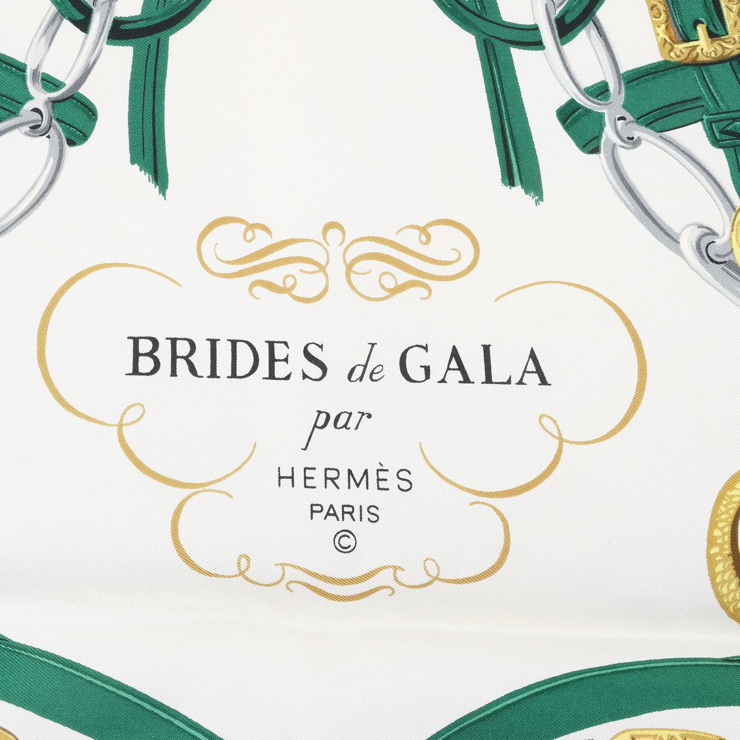 Hermès Carré 90 „BRIDES de GALA“ Seidentaschentuch in Grün
