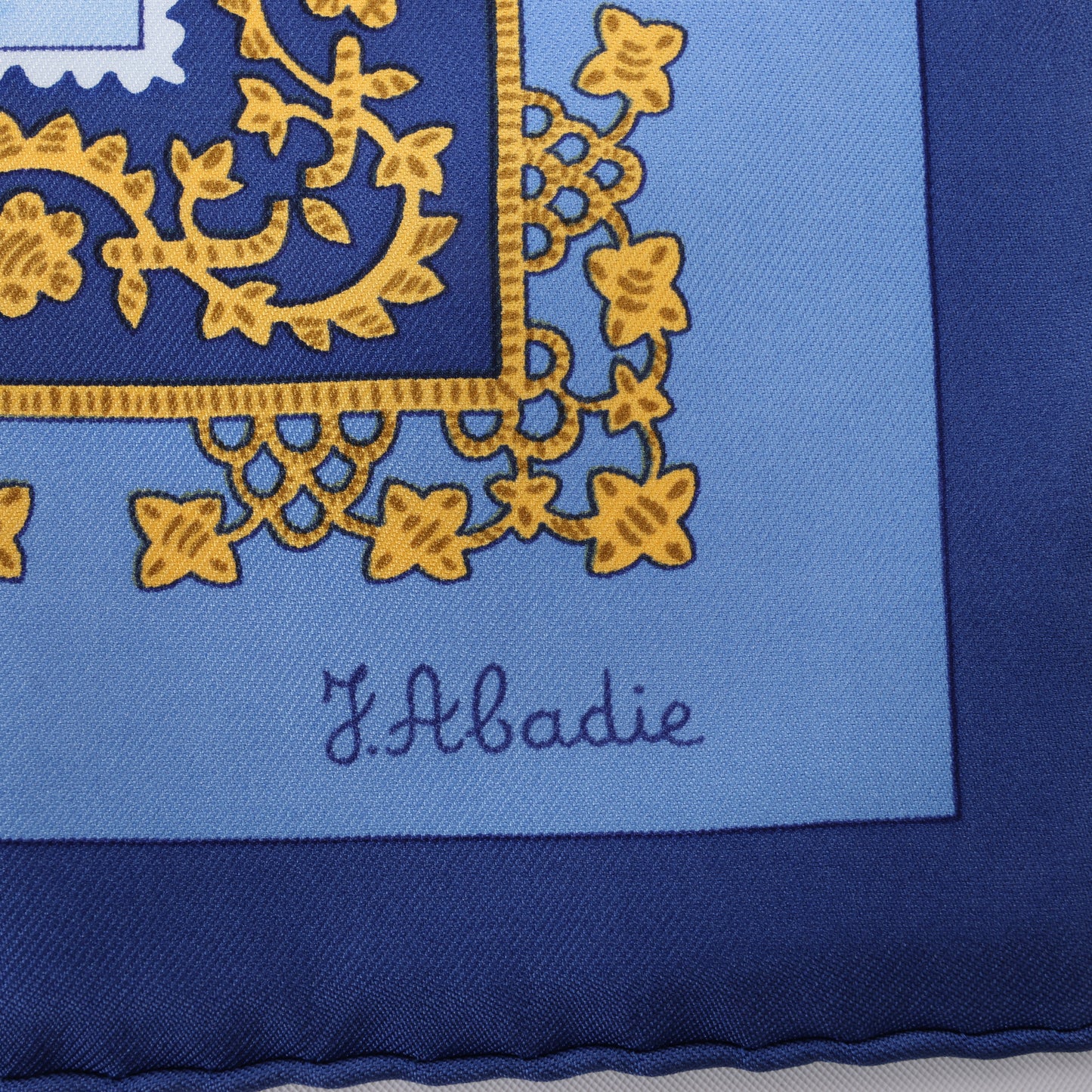 Hermès Carré 90 "Brins d’or Kin" 100% Silk Scarf in Blue