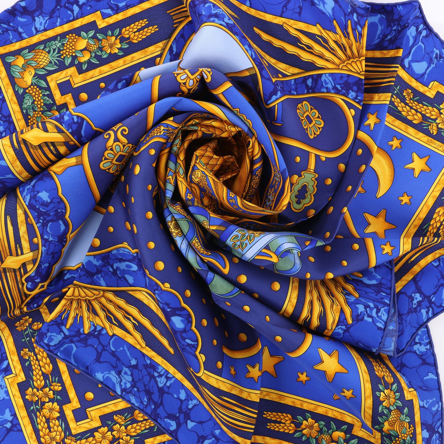 Hermès Carré 90 "CARPE DIEM" 100% Silk Scarf in Blue