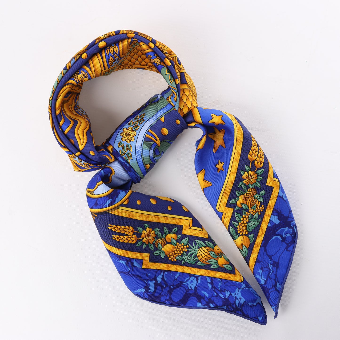 Hermès Carré 90 "CARPE DIEM" 100% Silk Scarf in Blue