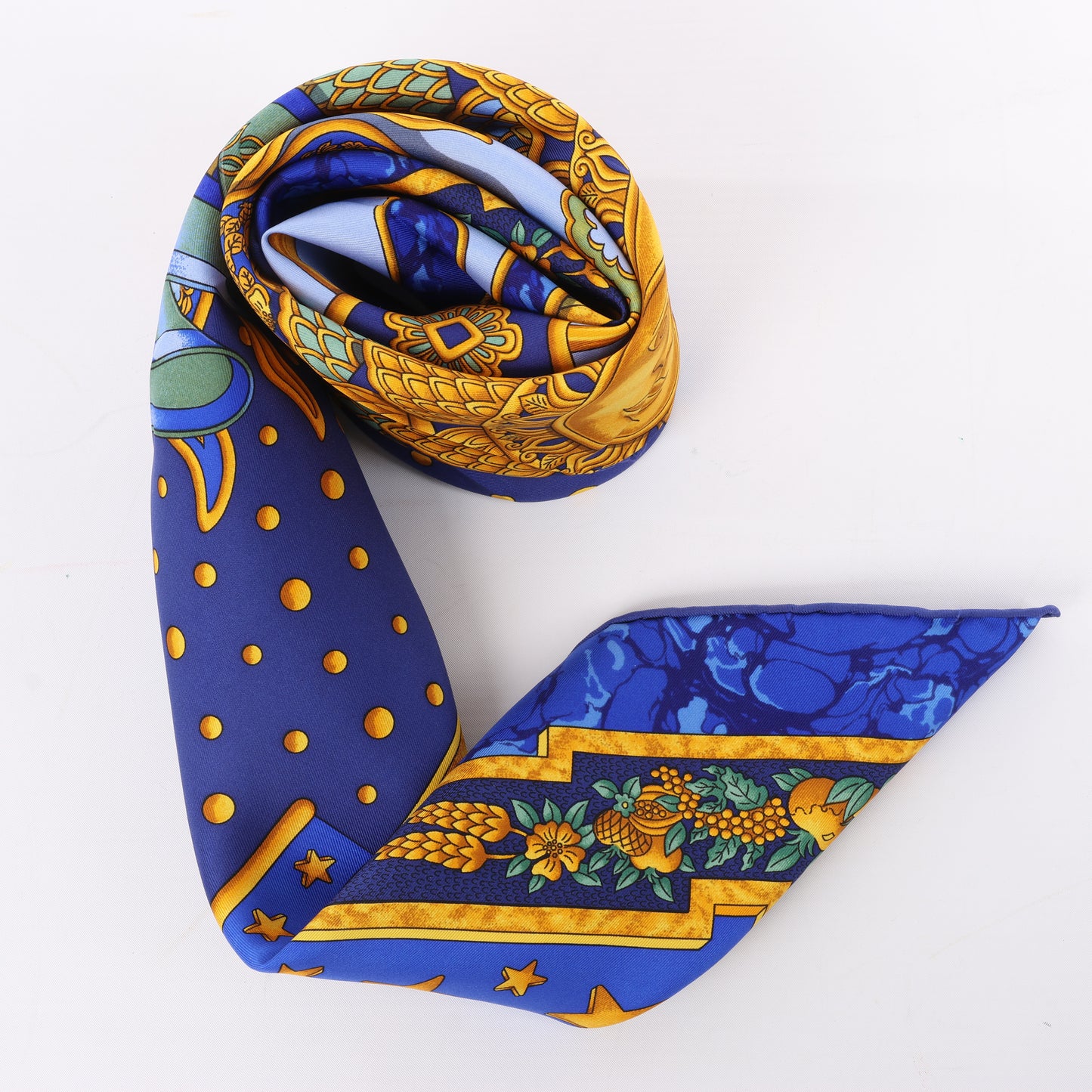 Hermès Carré 90 "CARPE DIEM" 100% Silk Scarf in Blue