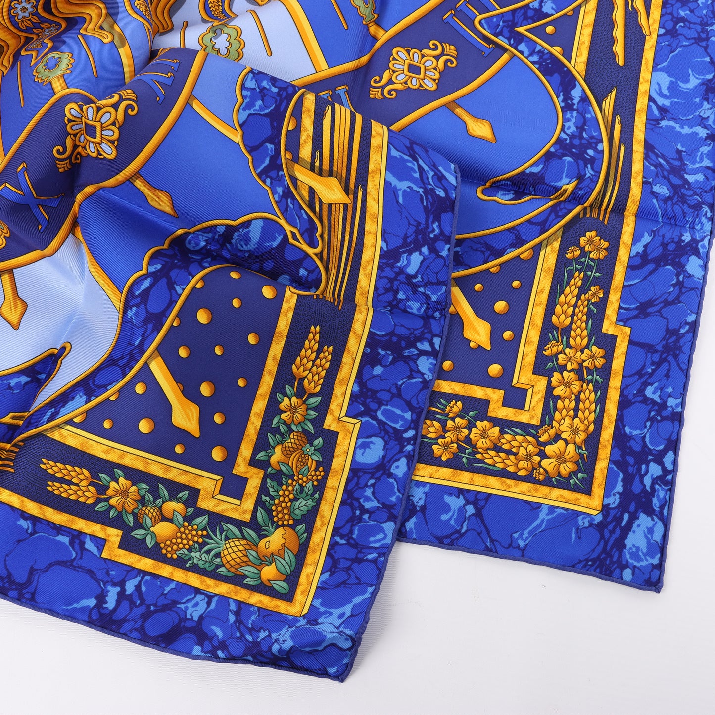 Hermès Carré 90 "CARPE DIEM" 100% Silk Scarf in Blue