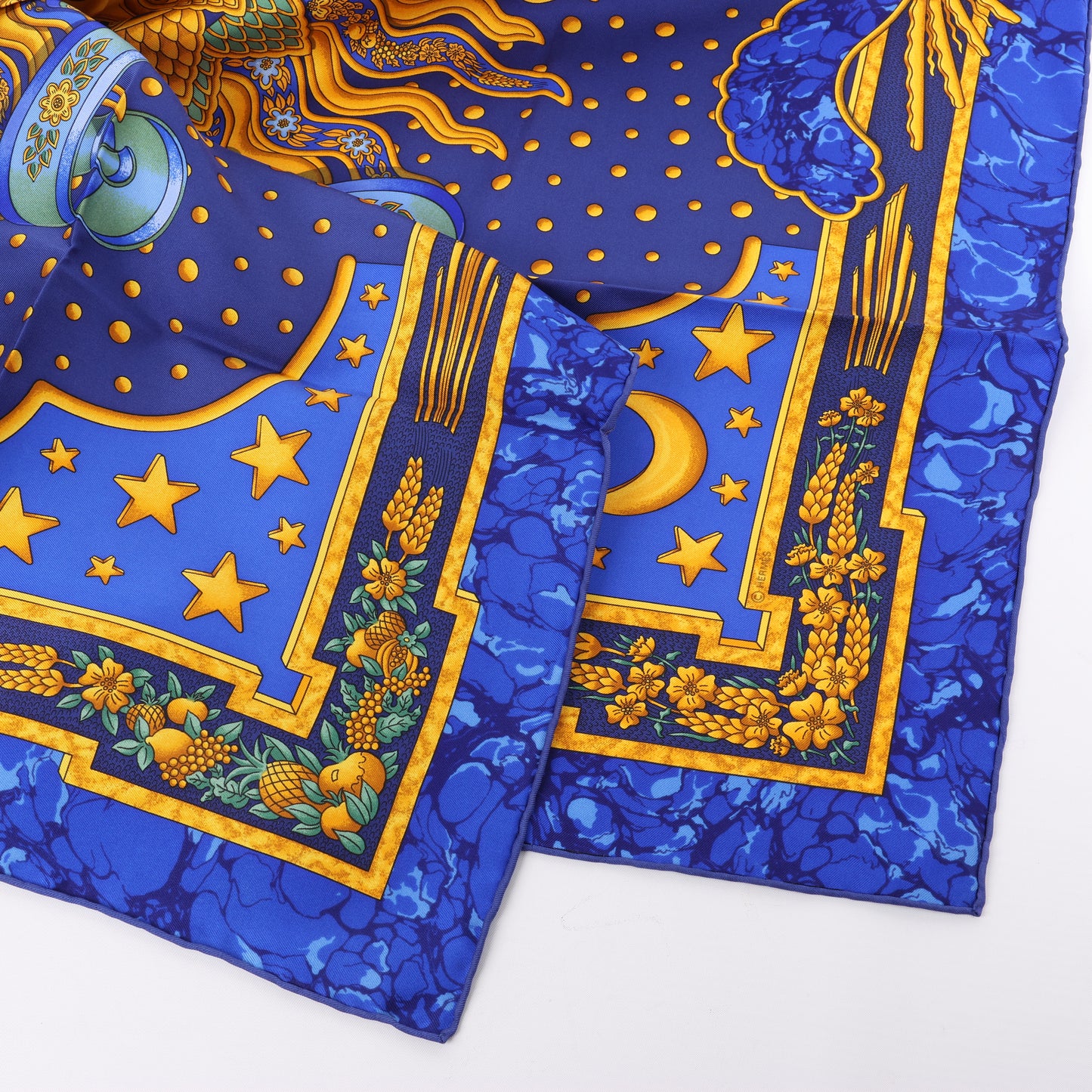 Hermès Carré 90 "CARPE DIEM" 100% Silk Scarf in Blue