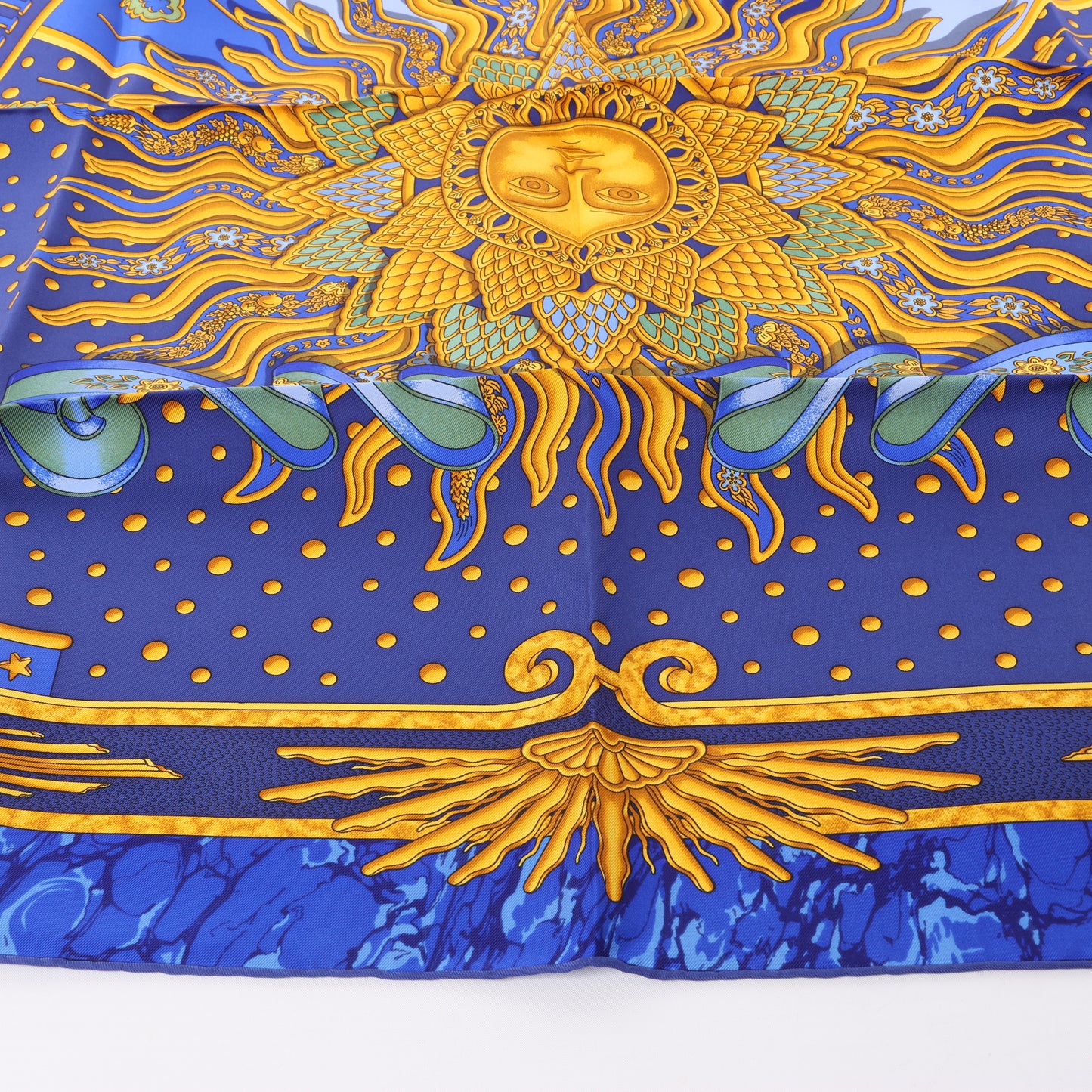 Hermès Carré 90 "CARPE DIEM" 100% Silk Scarf in Blue
