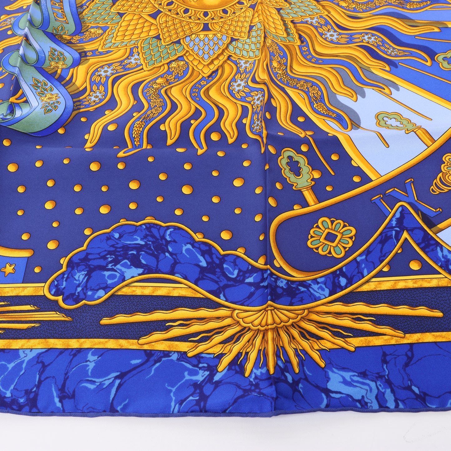 Hermès Carré 90 "CARPE DIEM" 100% Silk Scarf in Blue