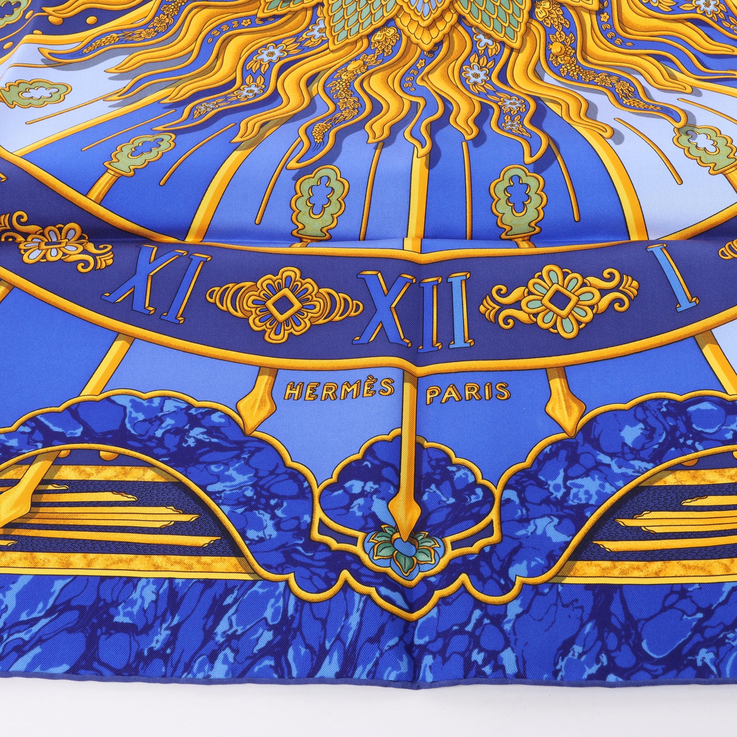 Hermès Carré 90 "CARPE DIEM" 100% Silk Scarf in Blue