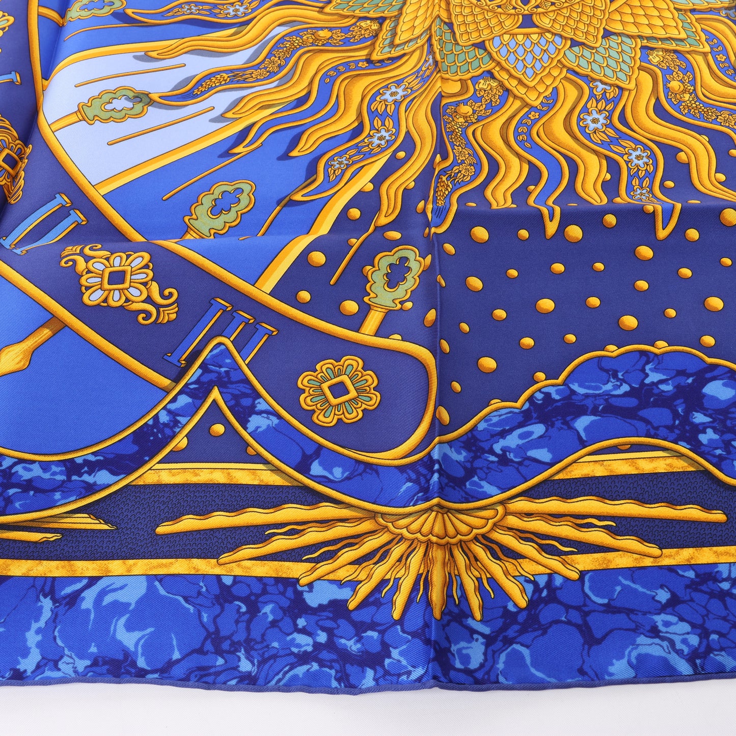 Hermès Carré 90 "CARPE DIEM" 100% Silk Scarf in Blue