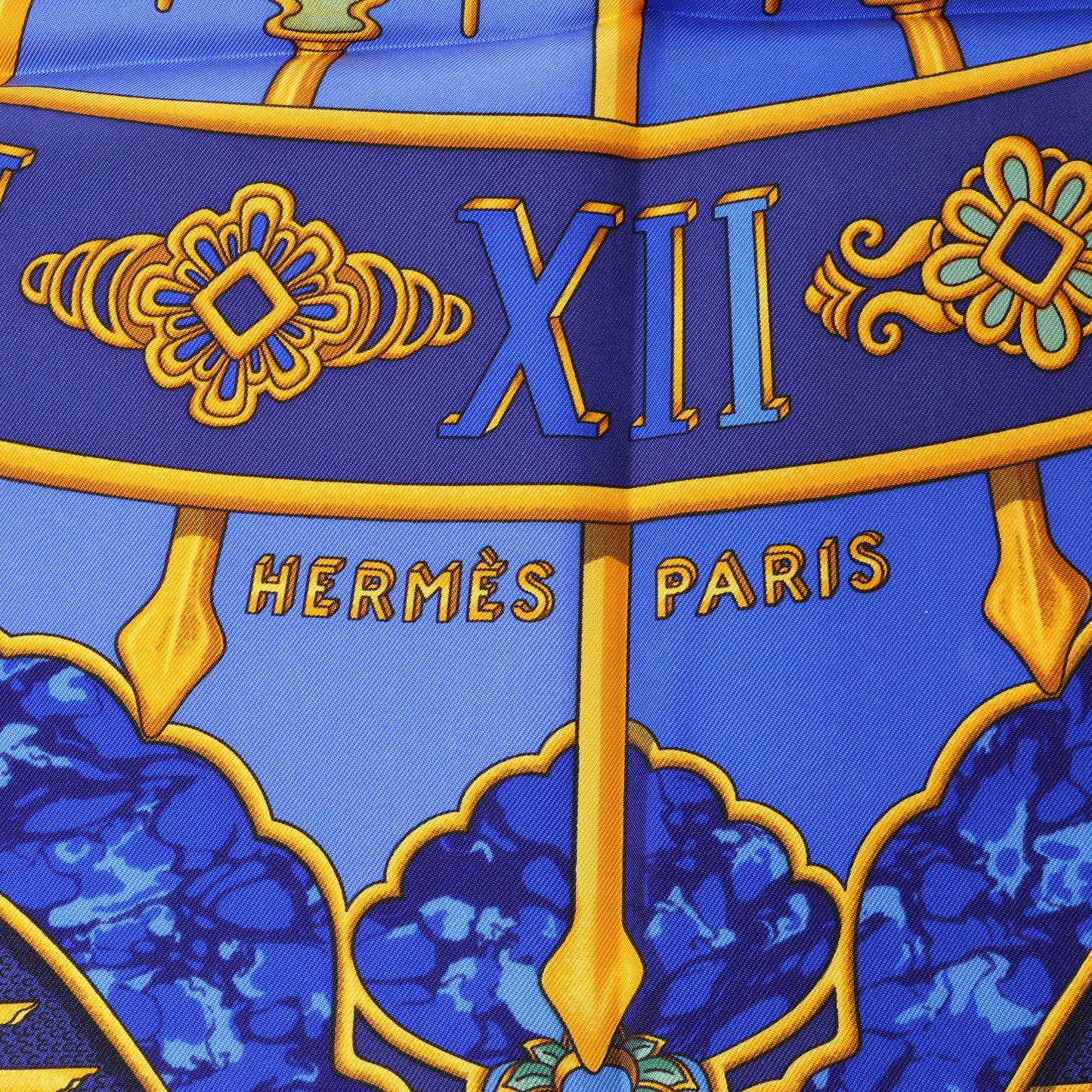 Hermès Carré 90 "CARPE DIEM" 100% Silk Scarf in Blue