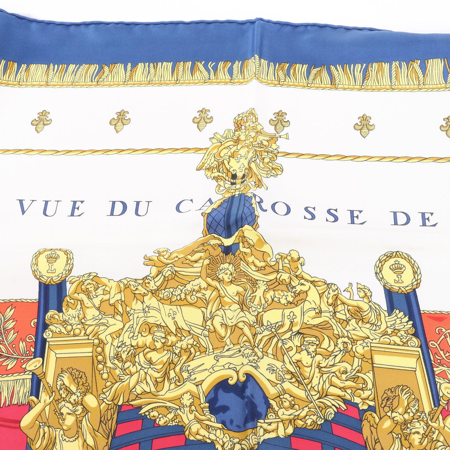 Hermès Carré 90 "Vue du Carrosse de la Galère La Réale" 100% Silk Scarf in Blue