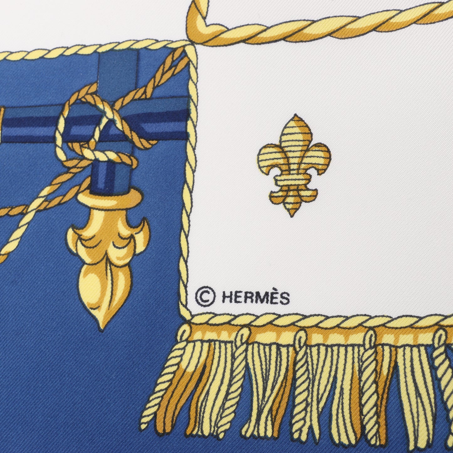 Hermès Carré 90 "Vue du Carrosse de la Galère La Réale" 100% Silk Scarf in Blue