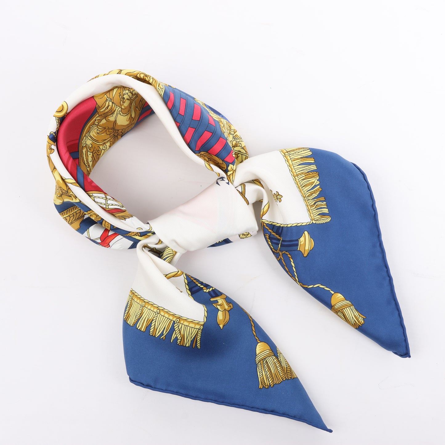 Hermès Carré 90 "Vue du Carrosse de la Galère La Réale" 100% Silk Scarf in Blue