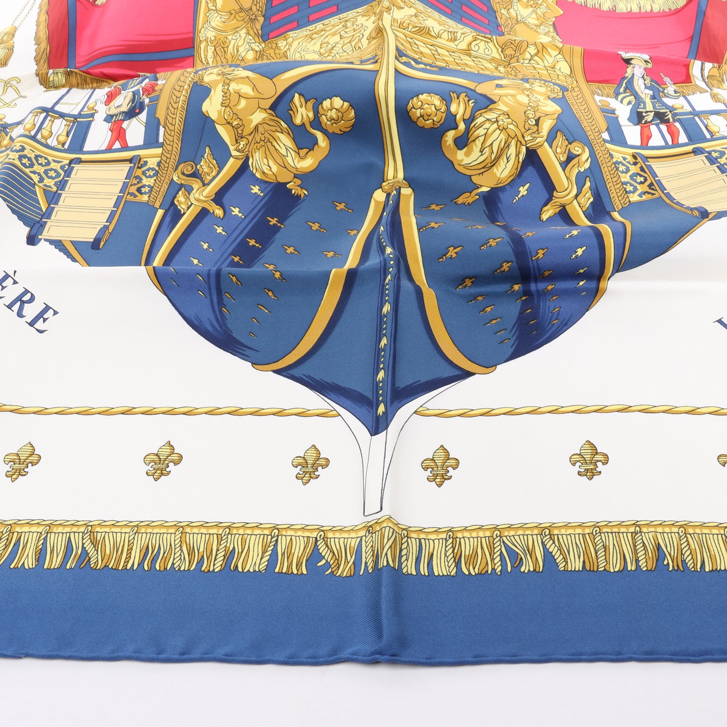 Hermès Carré 90 "Vue du Carrosse de la Galère La Réale" 100% Silk Scarf in Blue
