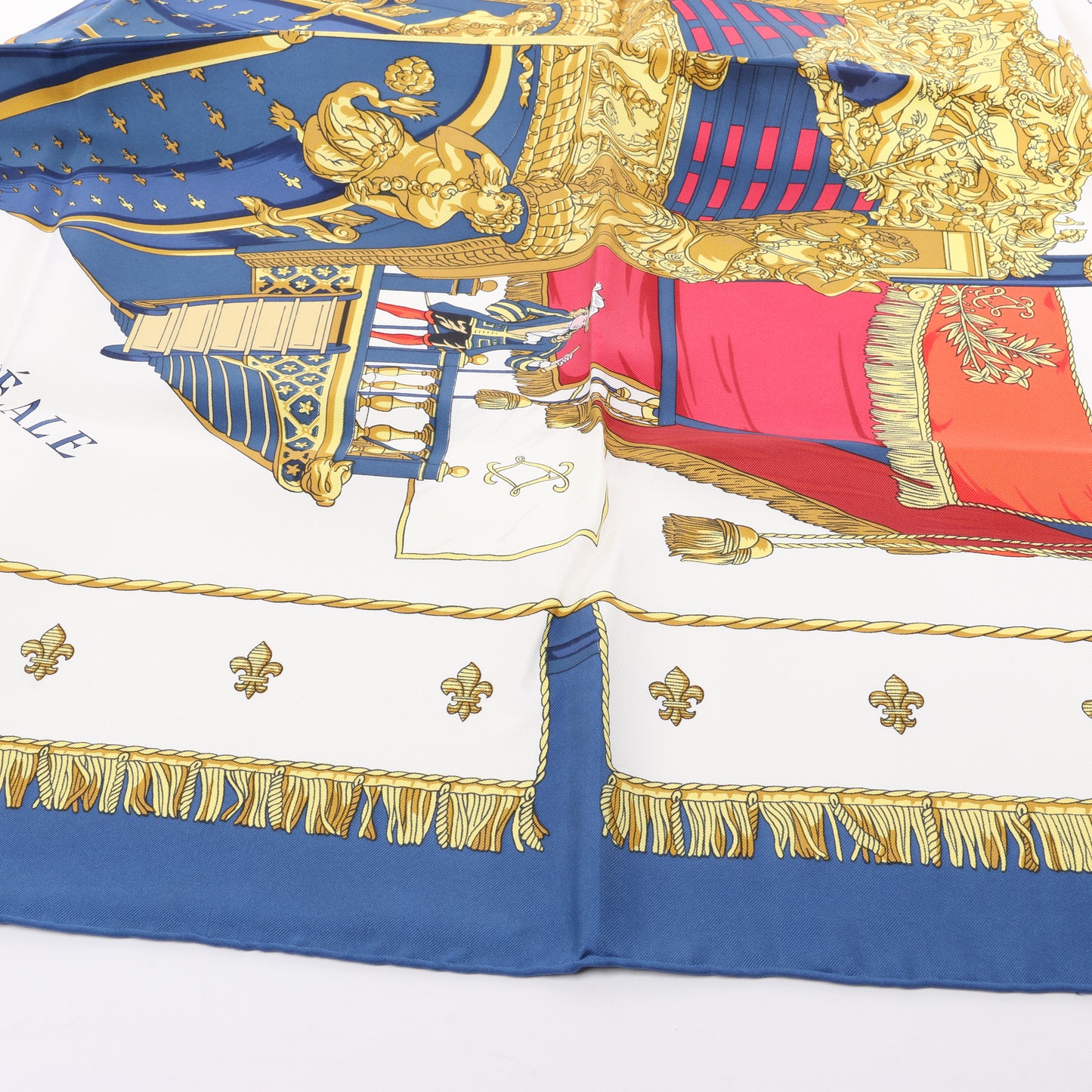Hermès Carré 90 "Vue du Carrosse de la Galère La Réale" 100% Silk Scarf in Blue