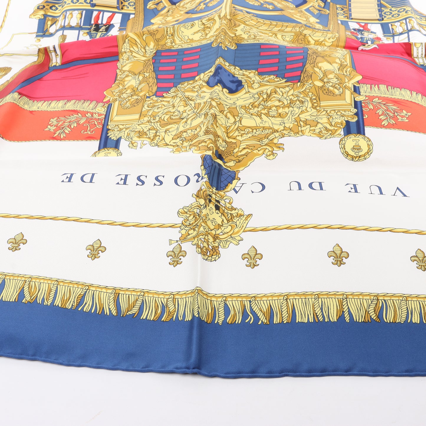Hermès Carré 90 "Vue du Carrosse de la Galère La Réale" 100% Silk Scarf in Blue