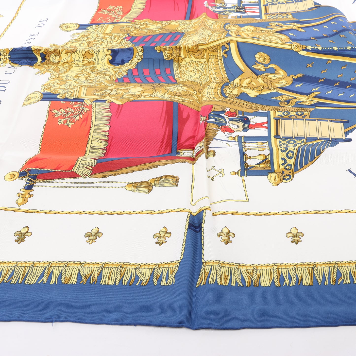 Hermès Carré 90 "Vue du Carrosse de la Galère La Réale" 100% Silk Scarf in Blue