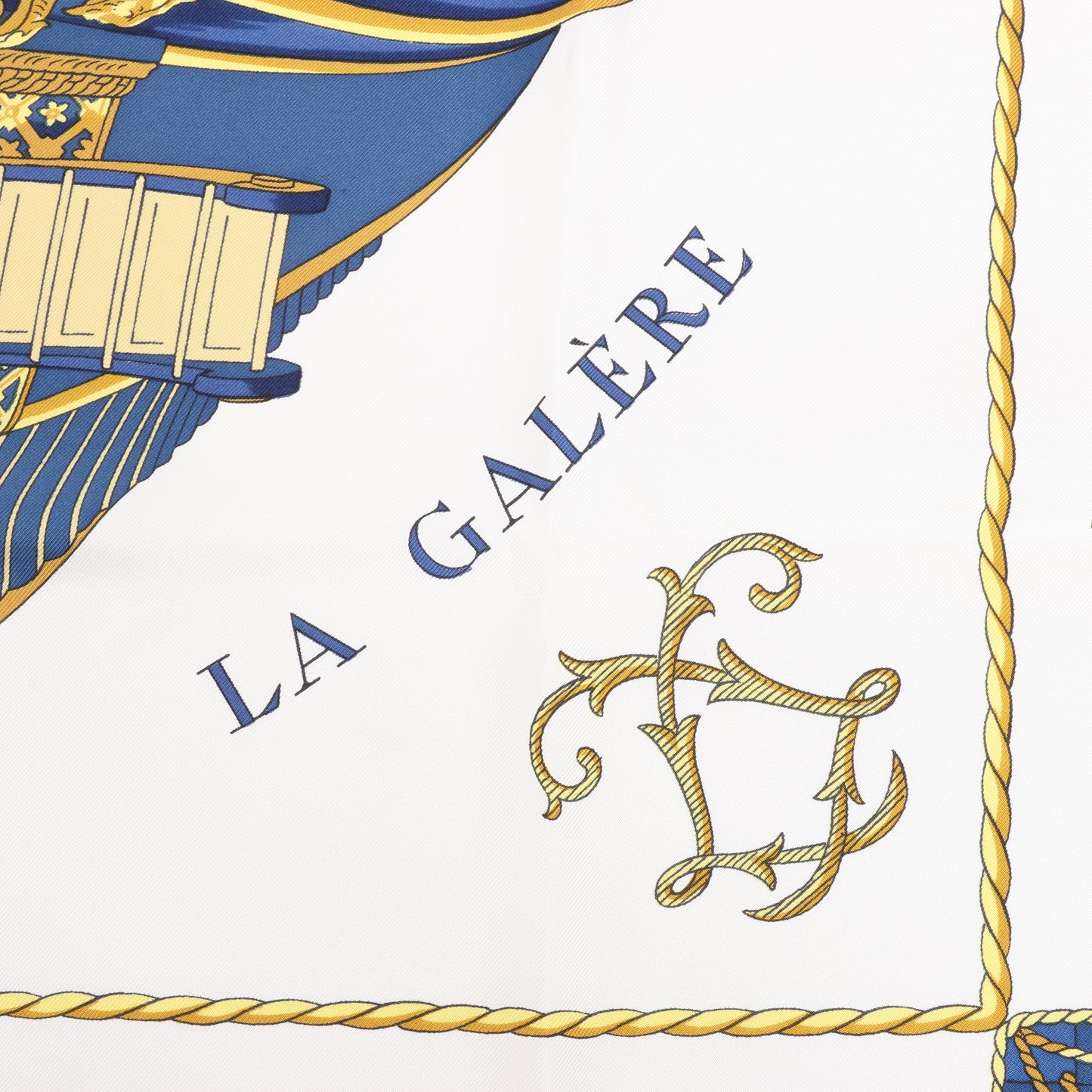 Hermès Carré 90 "Vue du Carrosse de la Galère La Réale" 100% Silk Scarf in Blue