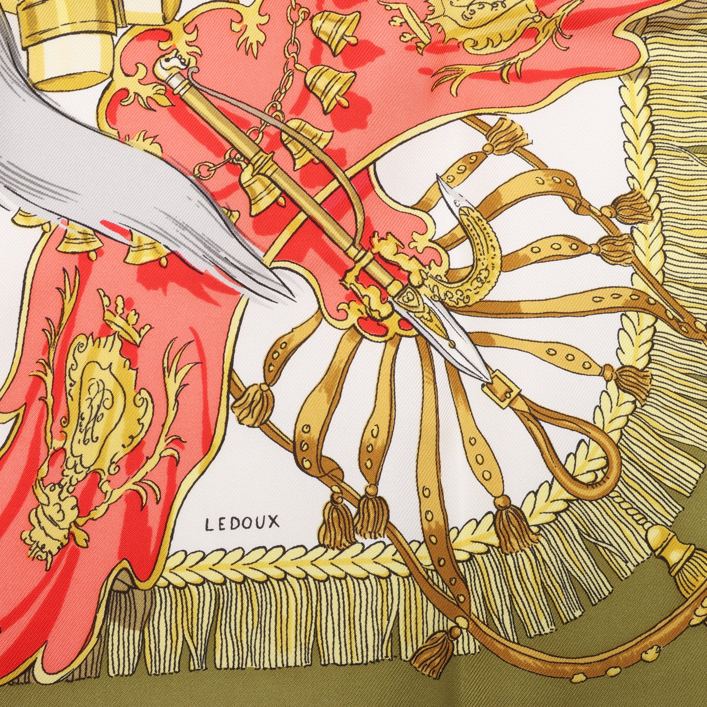 Hermès Carré 90 "Caparacons De La France Et De L'Inde" 100% Silk Scarf in Green
