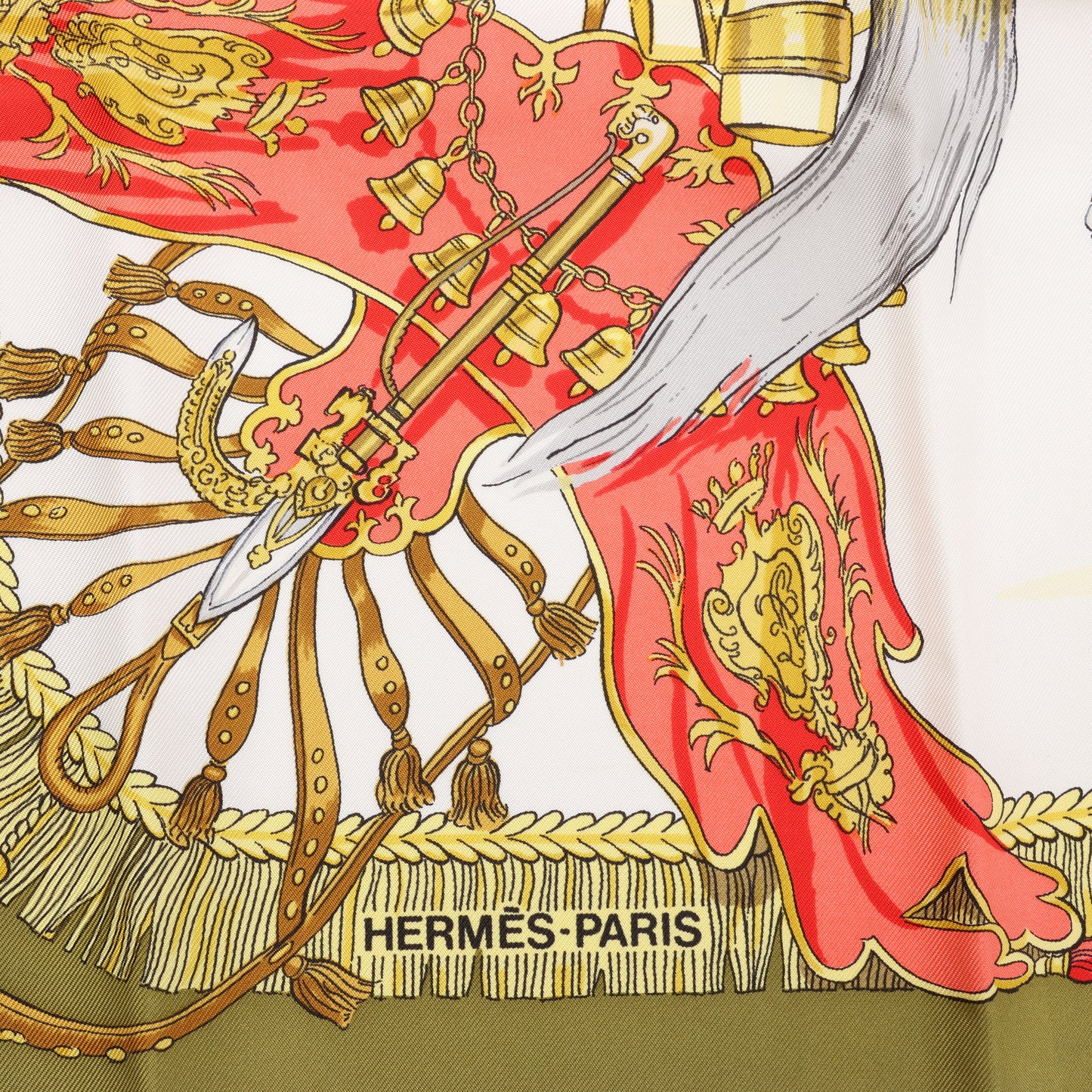 Hermès Carré 90 "Caparacons De La France Et De L'Inde" 100% Silk Scarf in Green