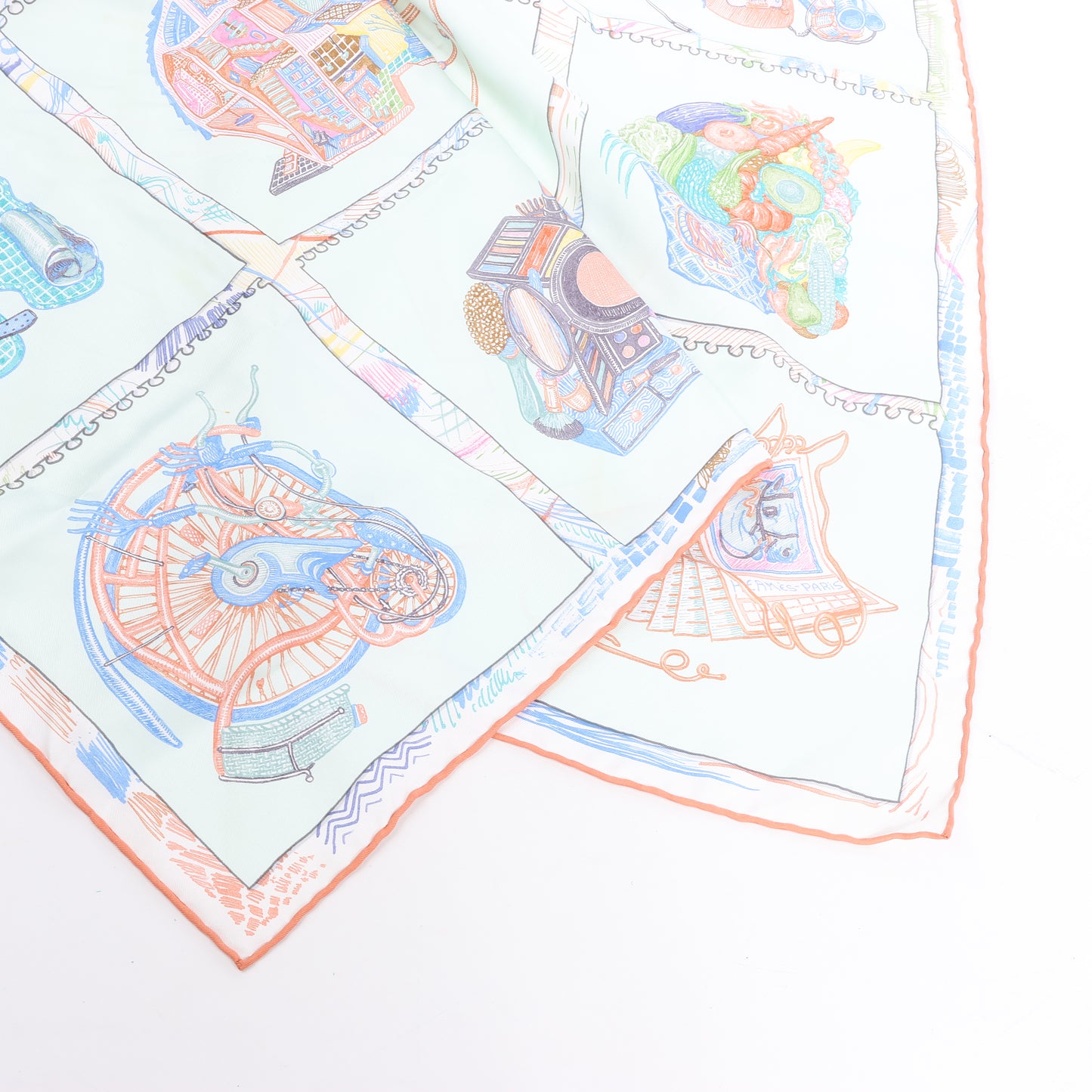 Hermès Carré 90 "Chevaloscope Neon" Seidentaschentuch in Grün
