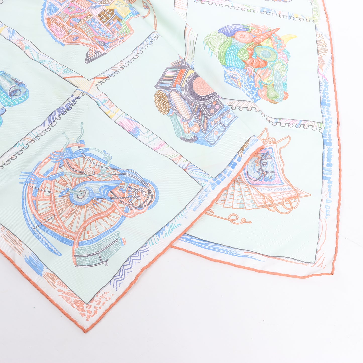 Hermès Carré 90 "Chevaloscope Neon" Seidentaschentuch in Grün