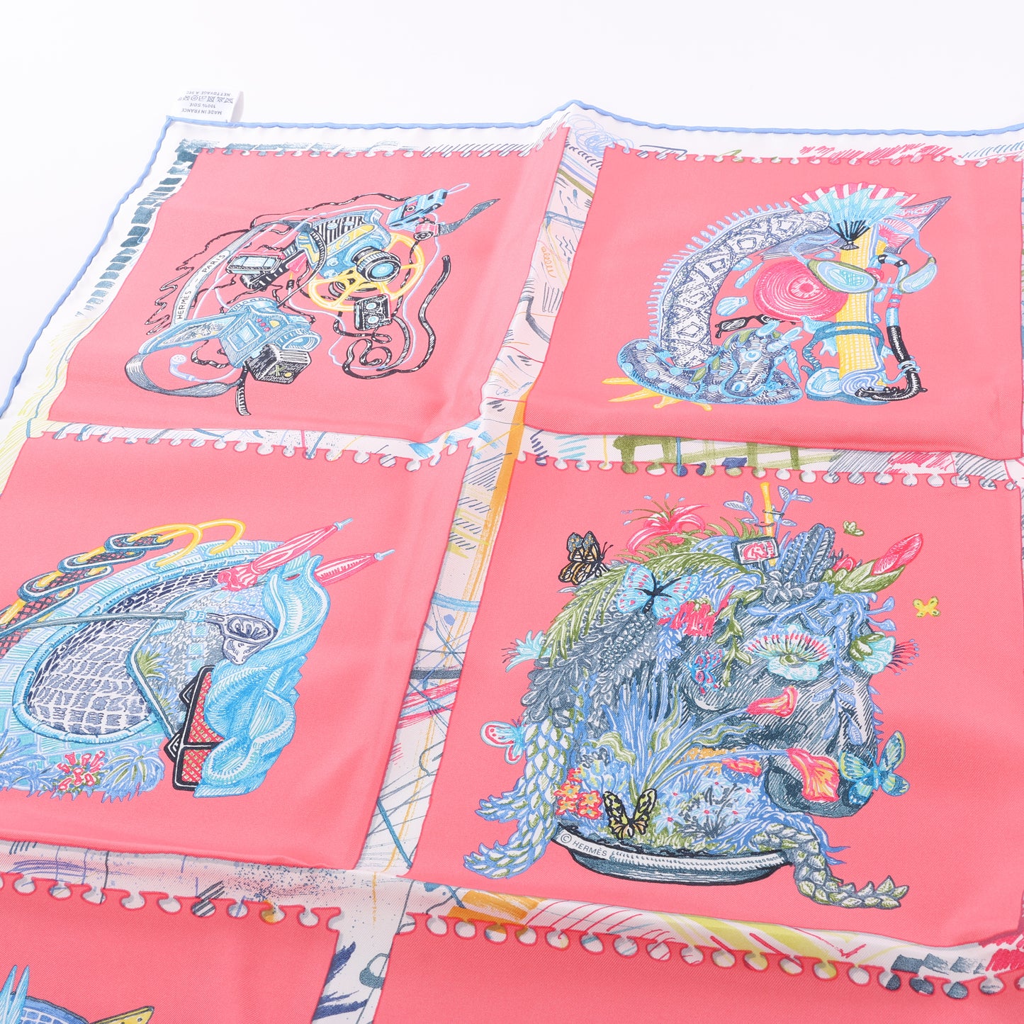 Hermès Carré 90 "Chevaloscope" 100% Silk Scarf in Pink