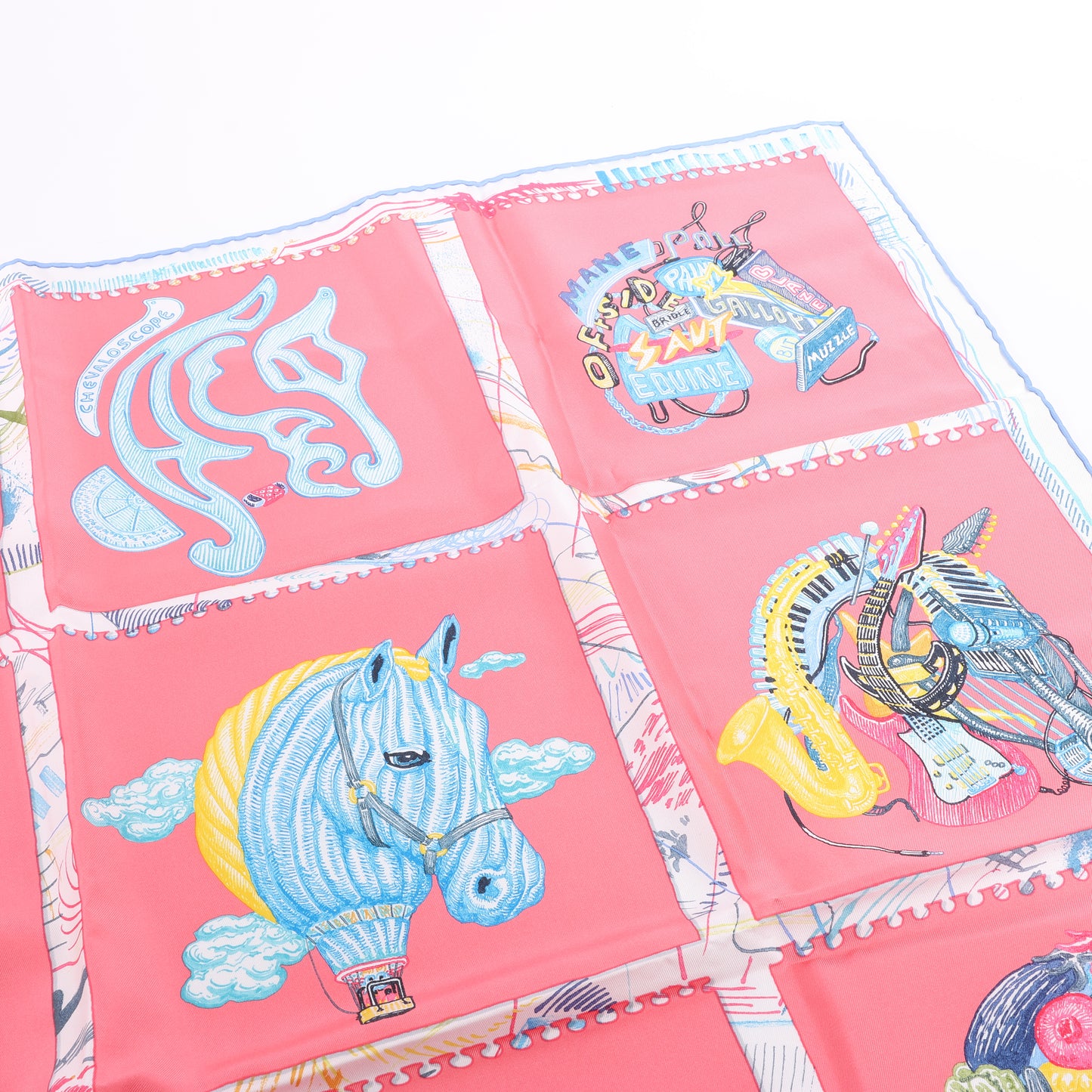 Hermès Carré 90 "Chevaloscope" 100% Silk Scarf in Pink