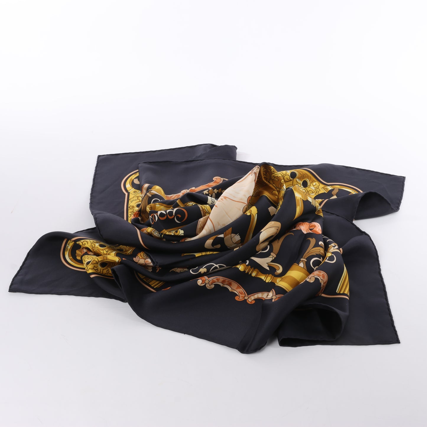 Hermès Carré 90 "Copeaux" 100% Silk Scarf in Black