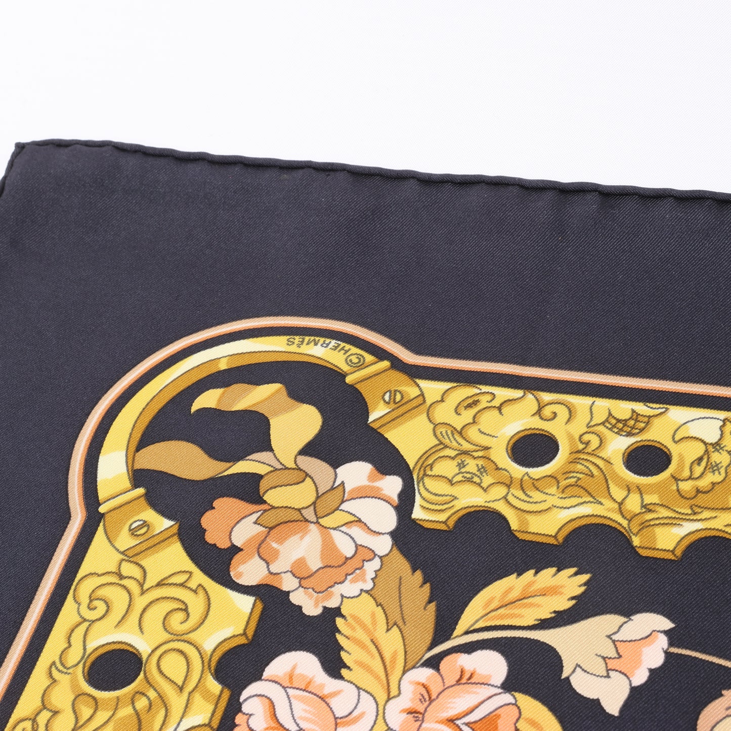 Hermès Carré 90 "Copeaux" 100% Silk Scarf in Black