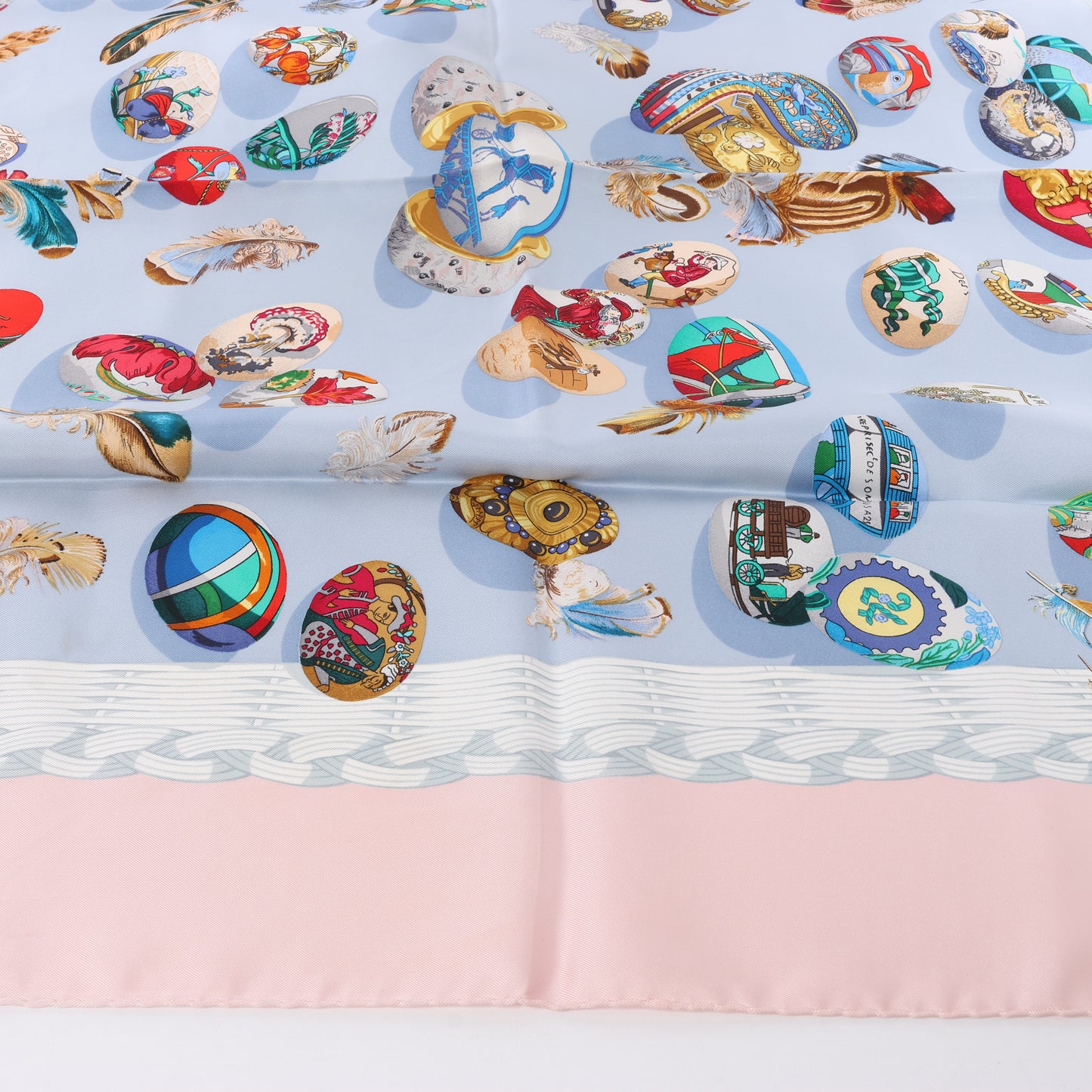 Hermès Carré 90 "Couvee d'Hermes" 100% Silk Scarf in Pink x Blue
