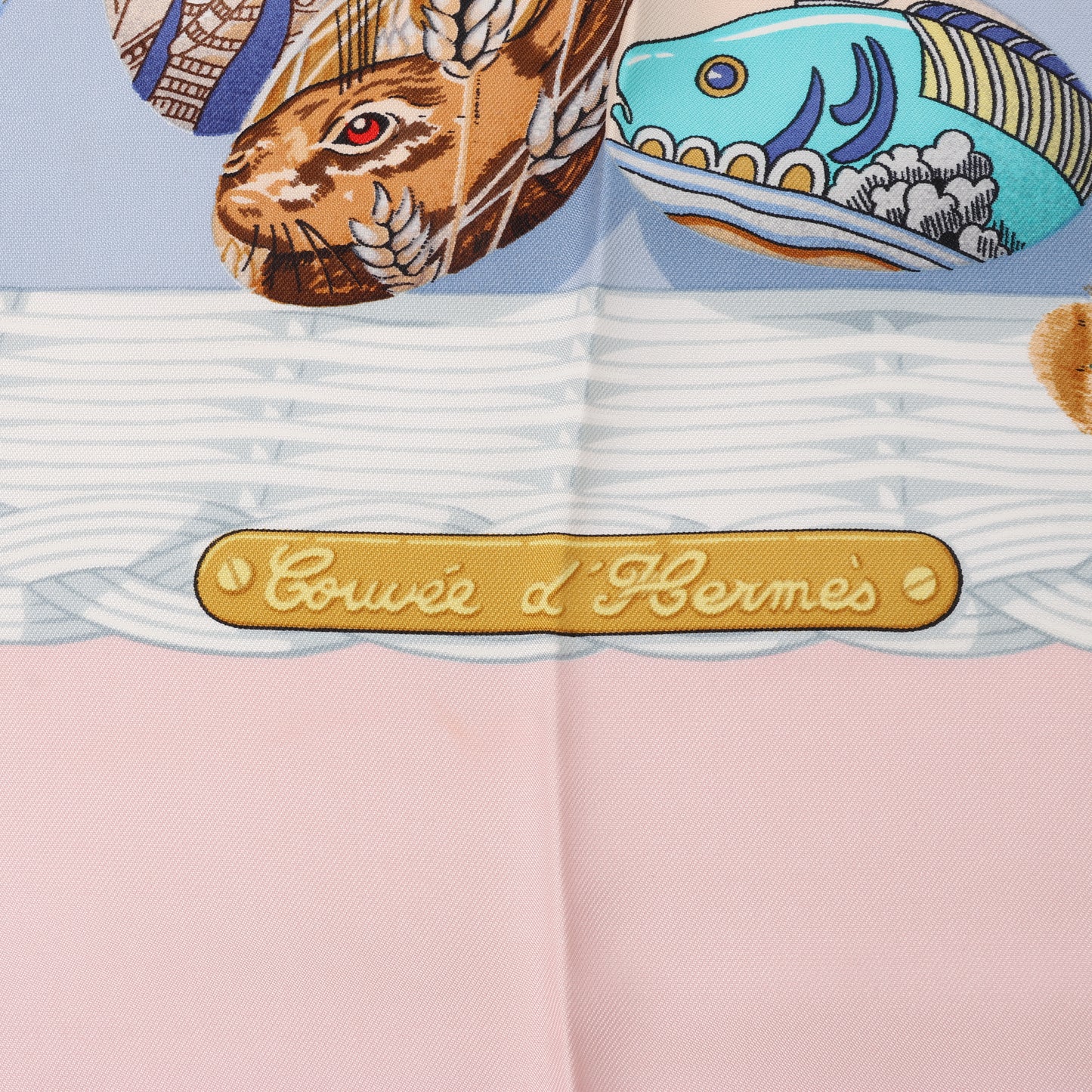 Hermès Carré 90 "Couvee d'Hermes" 100% Silk Scarf in Pink x Blue