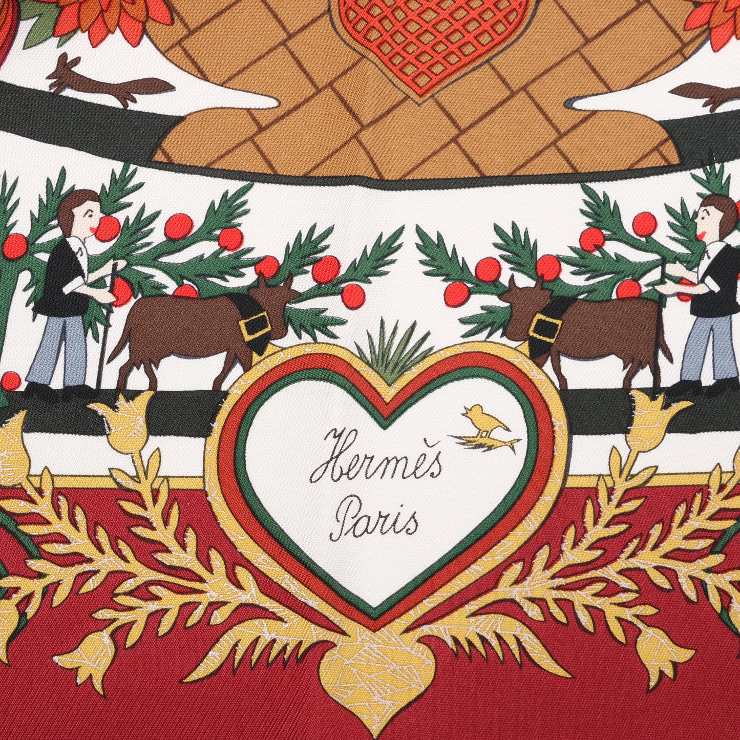 Hermès Carré 90 "Decoupages" 100% Silk Scarf in Red