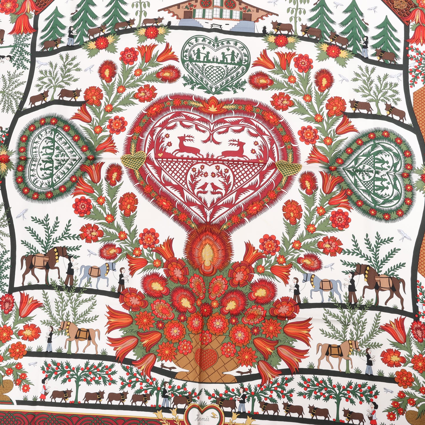 Hermès Carré 90 "Decoupages" 100% Silk Scarf in Red