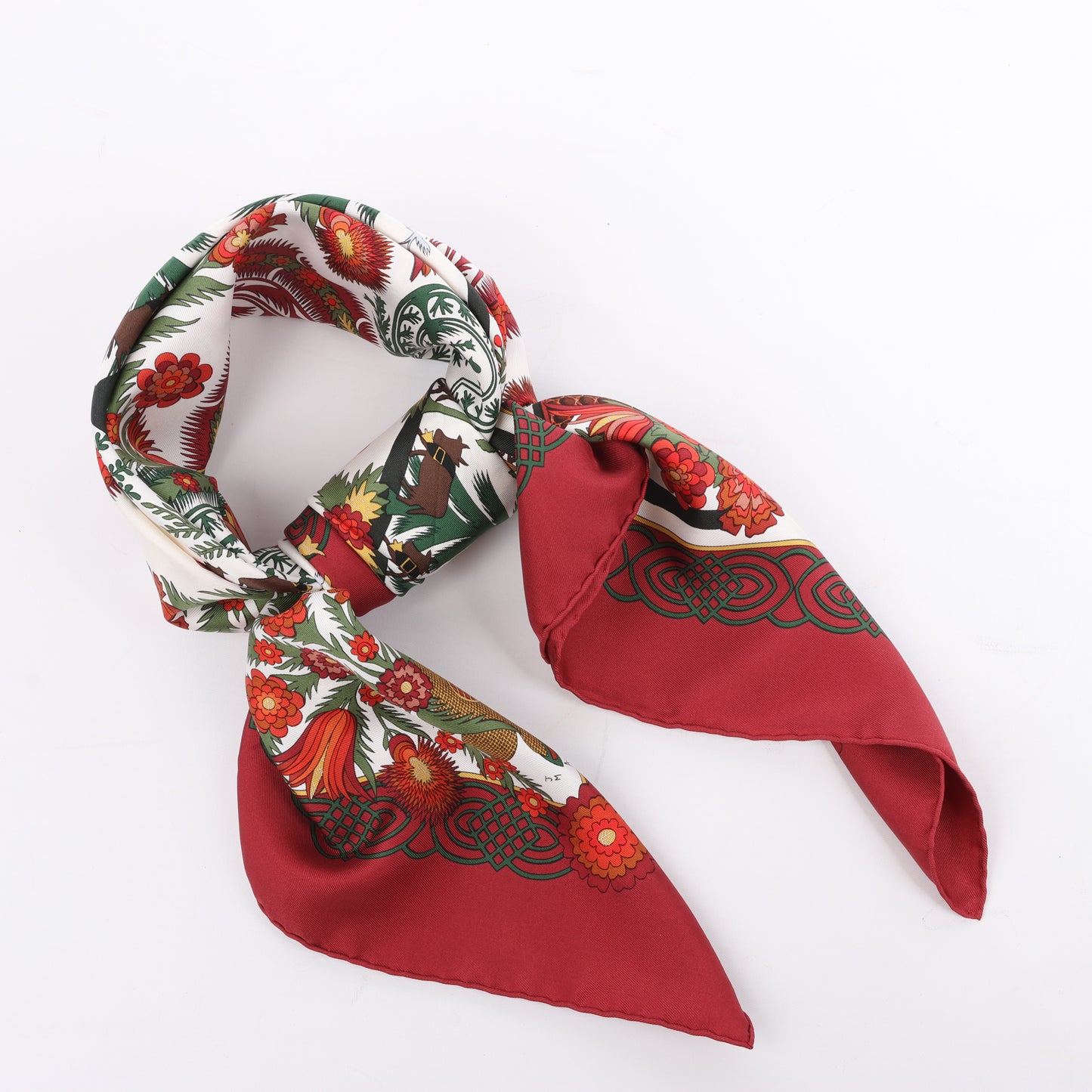 Hermès Carré 90 "Decoupages" 100% Silk Scarf in Red